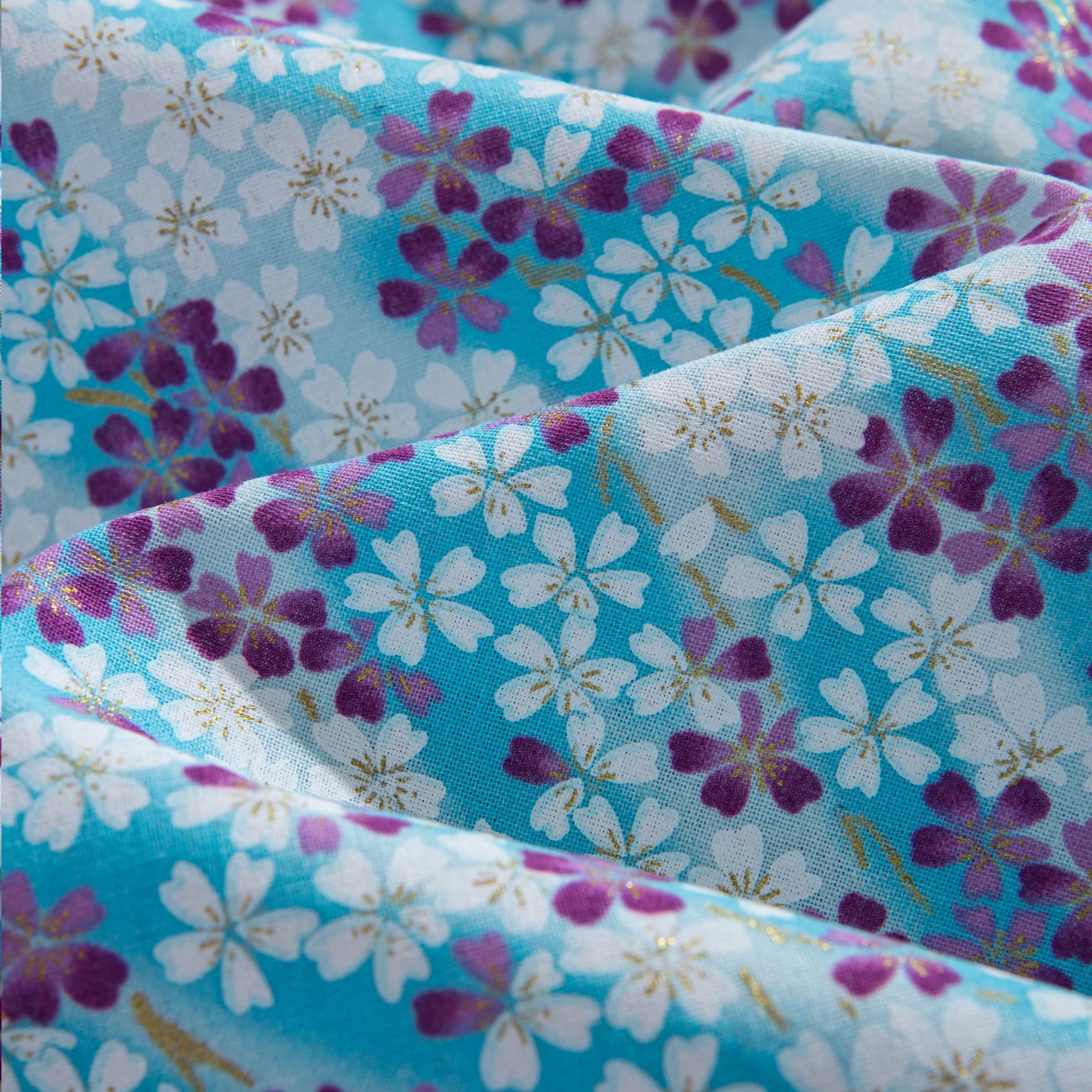 100% Cotton Fabric Close-Up - Sakura Petals Japanese Ukiyo-e Print Texture