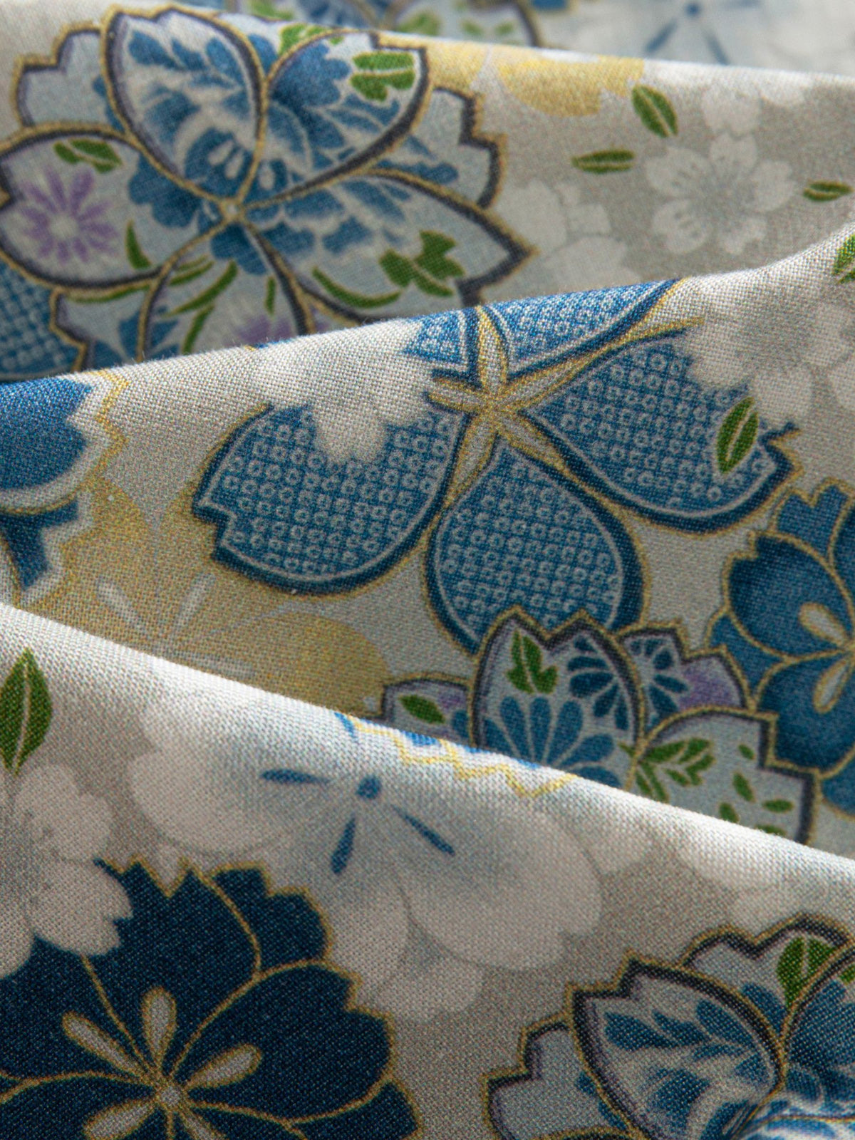 100% cotton Yuzen sakura floral print fabric texture detail of OROMEN Shirt