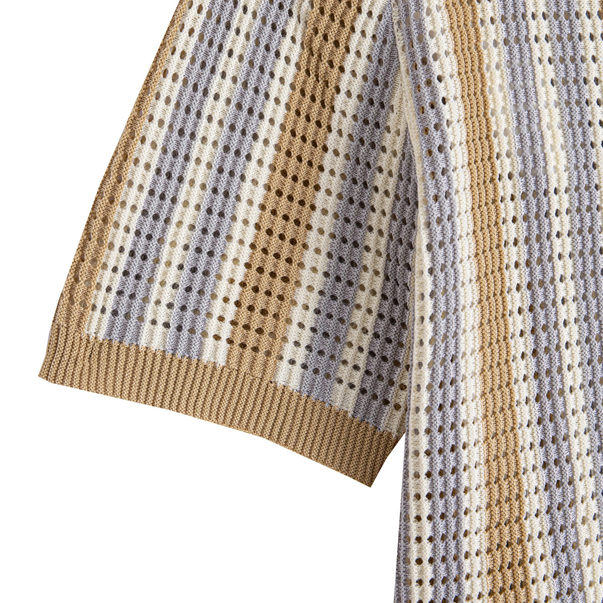 Antique Brass Button Placket Close-up – Stripe Knit Shirt