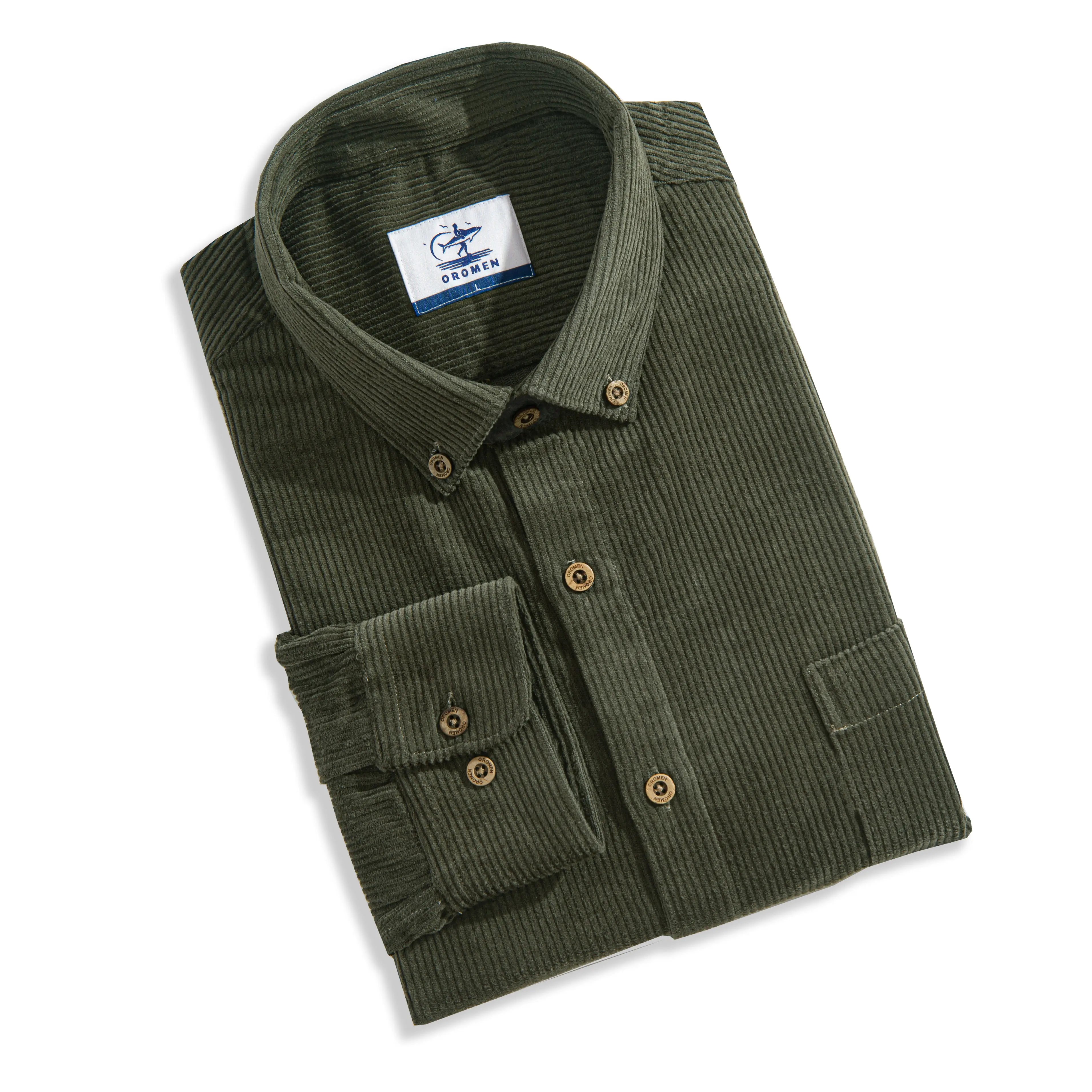Army Green Utility Corduroy Shirt – Folded Flat Lay