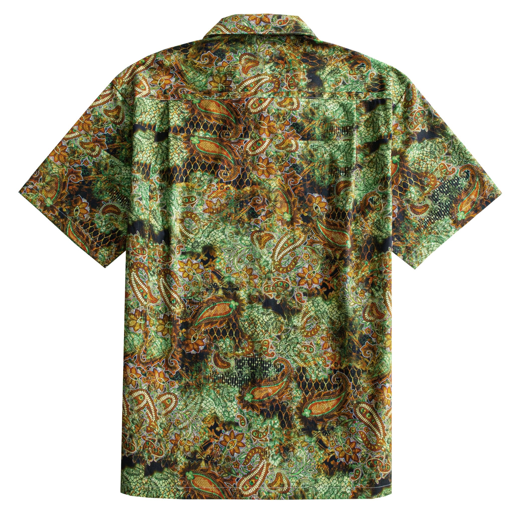 Back View – OROMEN 70s Vintage Paisley Hawaiian Shirt – Box Pleat and Short Sleeves