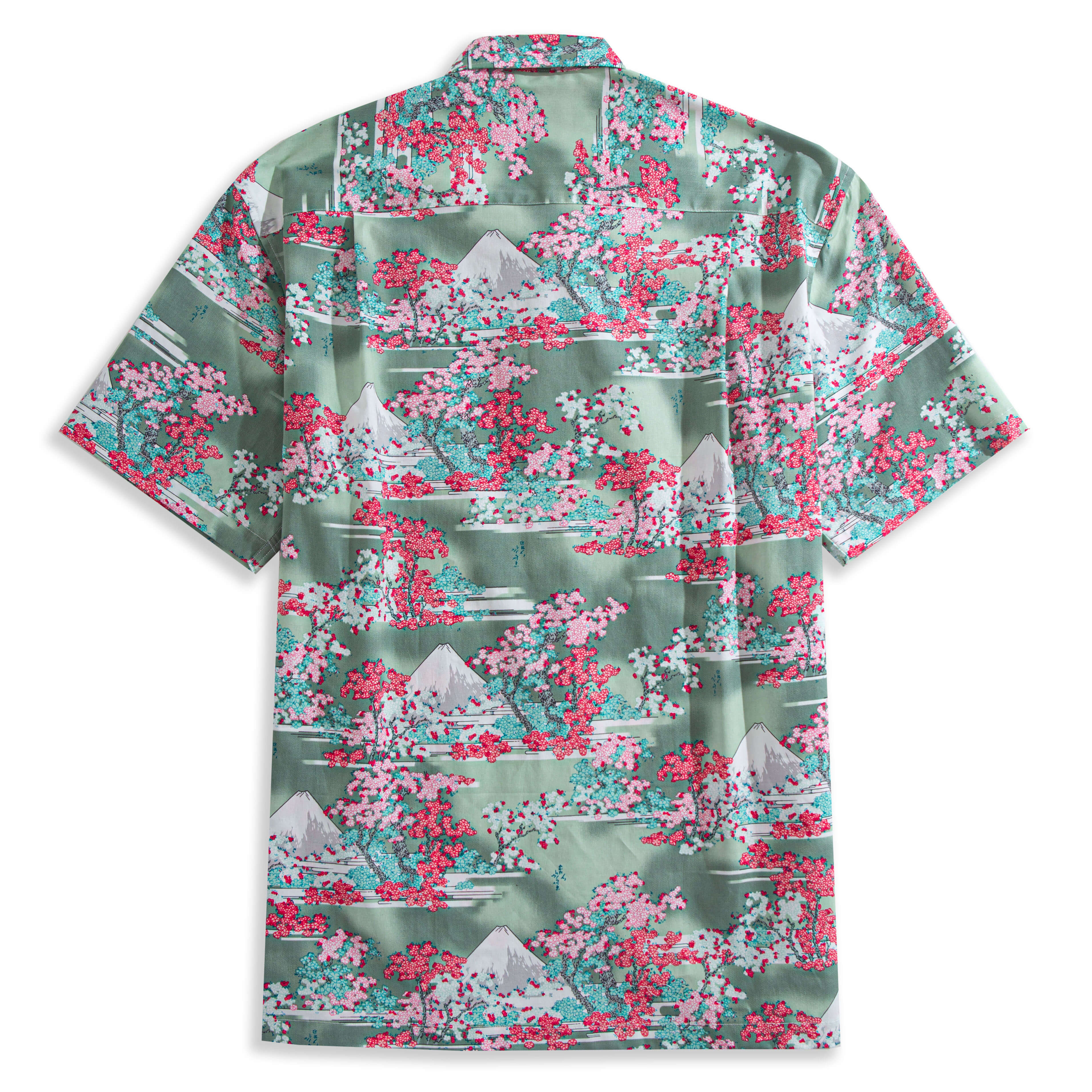 Back View with Box Pleat - Fuji Sakura Breeze Japanese Landscape Shirt Full Design