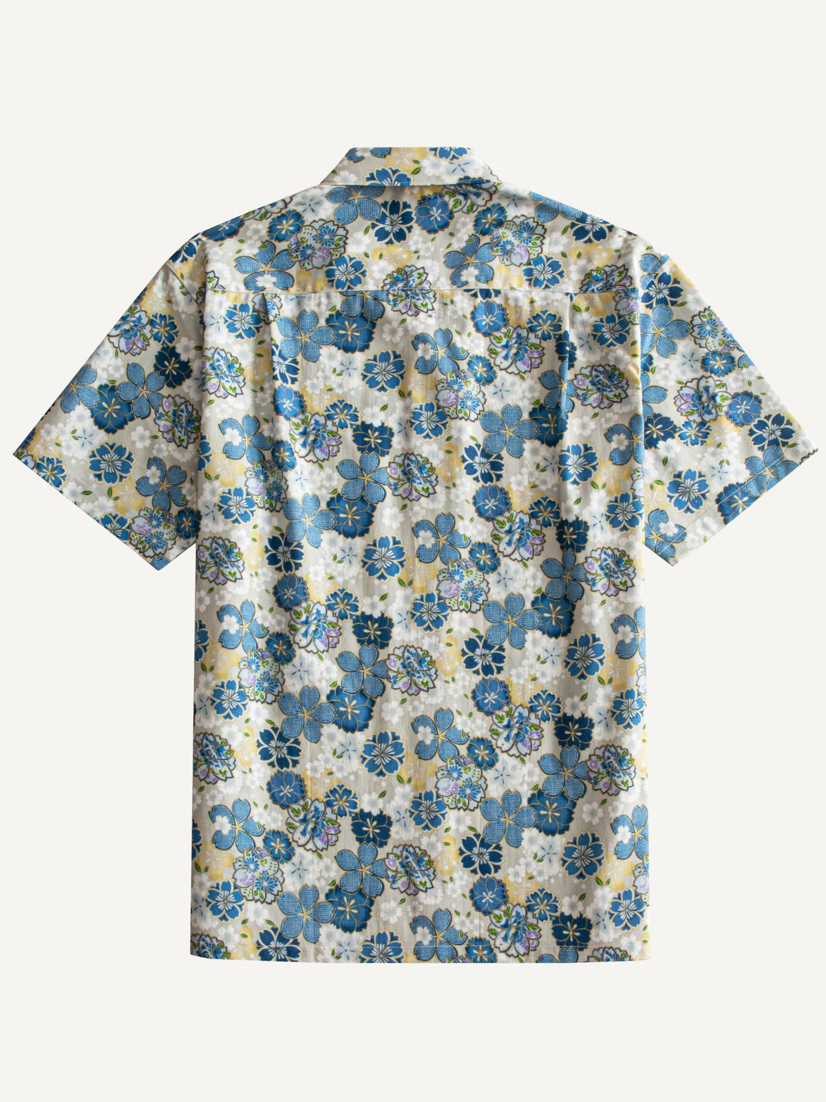 Back flat lay view with sakura print and box pleat of OROMEN Cherry Blossoms in Full Bloom Shirt
