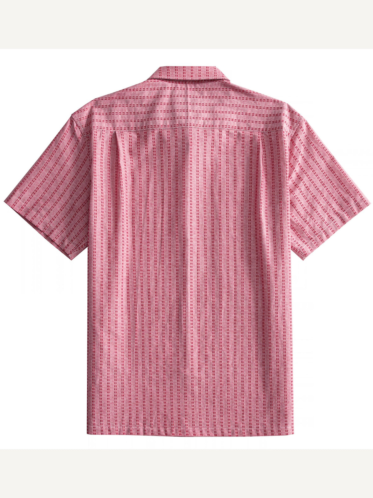 Back flat lay view with vertical sashiko stripes and box pleat of OROMEN Sashiko Coral Cotton Shirt