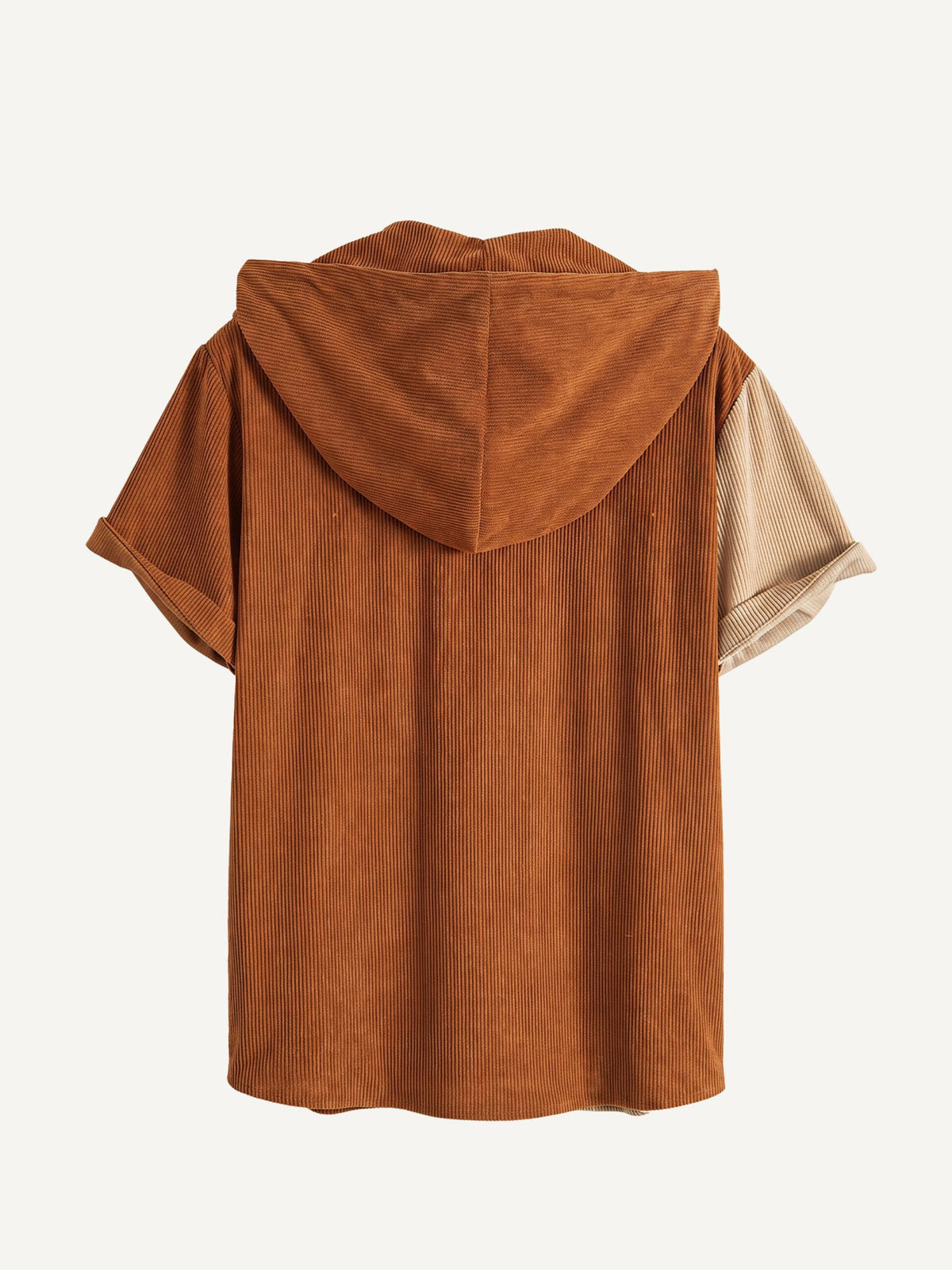 Back view of OROMEN Canyon Corduroy Hooded Shirt showing hood