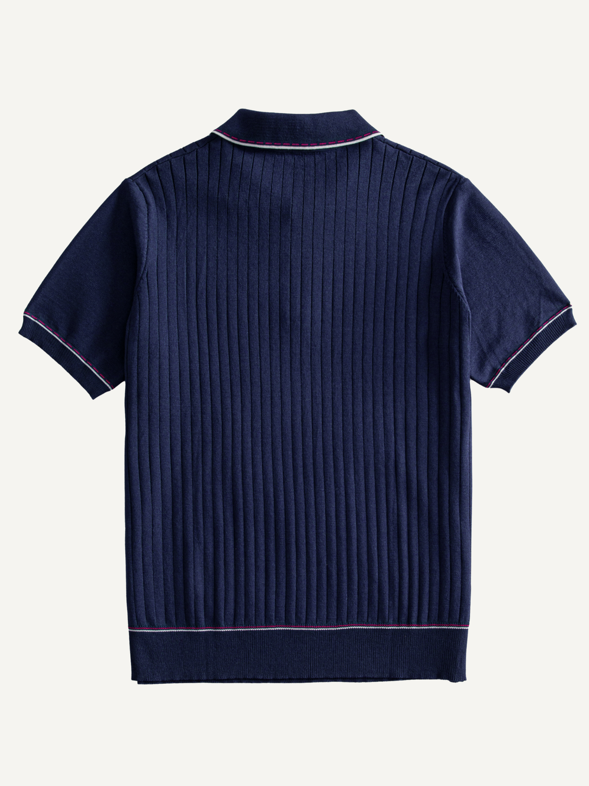 Back view of OROMEN Contrast-Tipped Ribbed Knit Polo