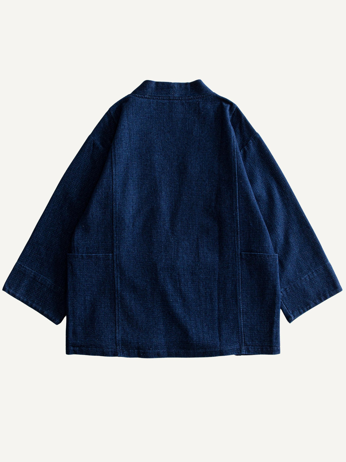 Back view of OROMEN Indigo Sashiko Haori Kimono