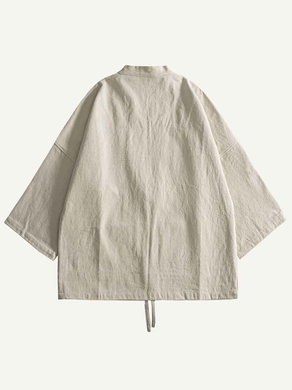 Back view of OROMEN Vintage-Style Kimono Cardigan Jacket in beige