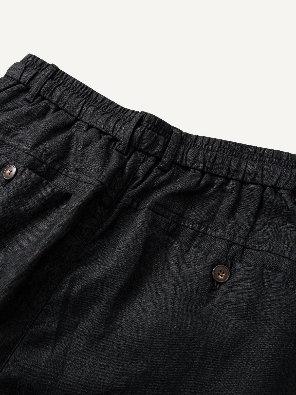 Back waistband detail of OROMEN Crosshatch Weave Drawstring Trousers with elastic waist