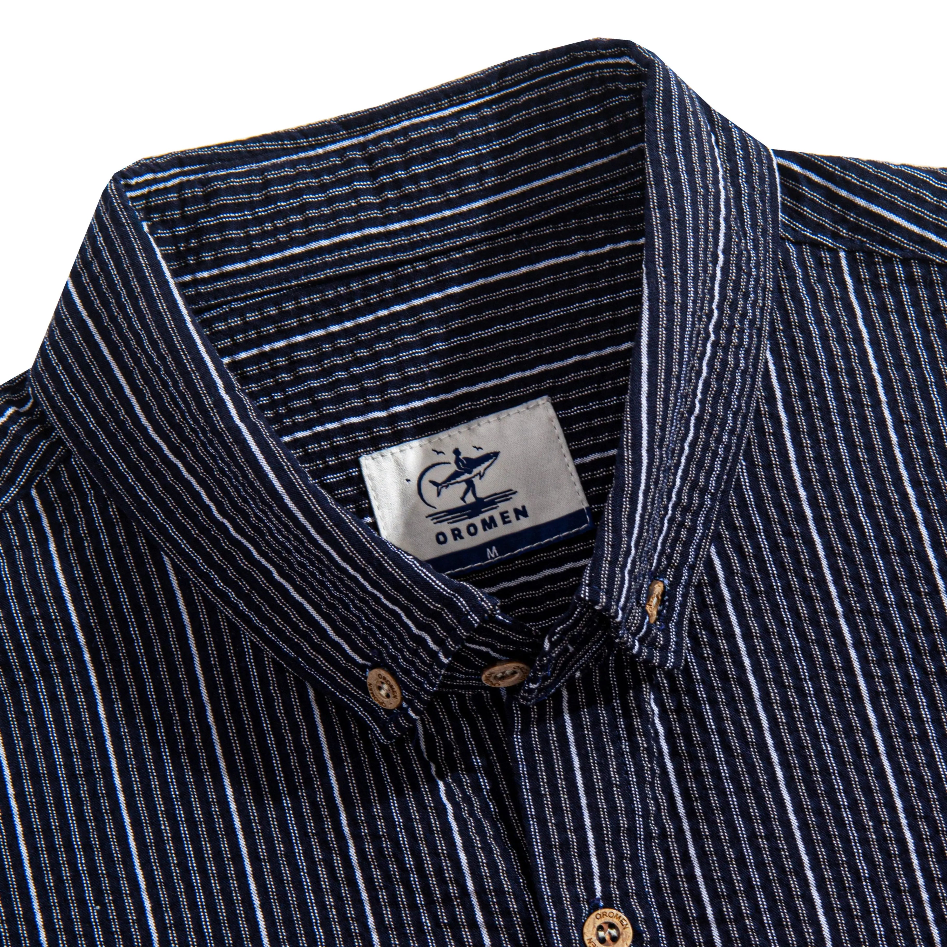 Button-Down Collar Detail — OROMEN Seersucker Shirt