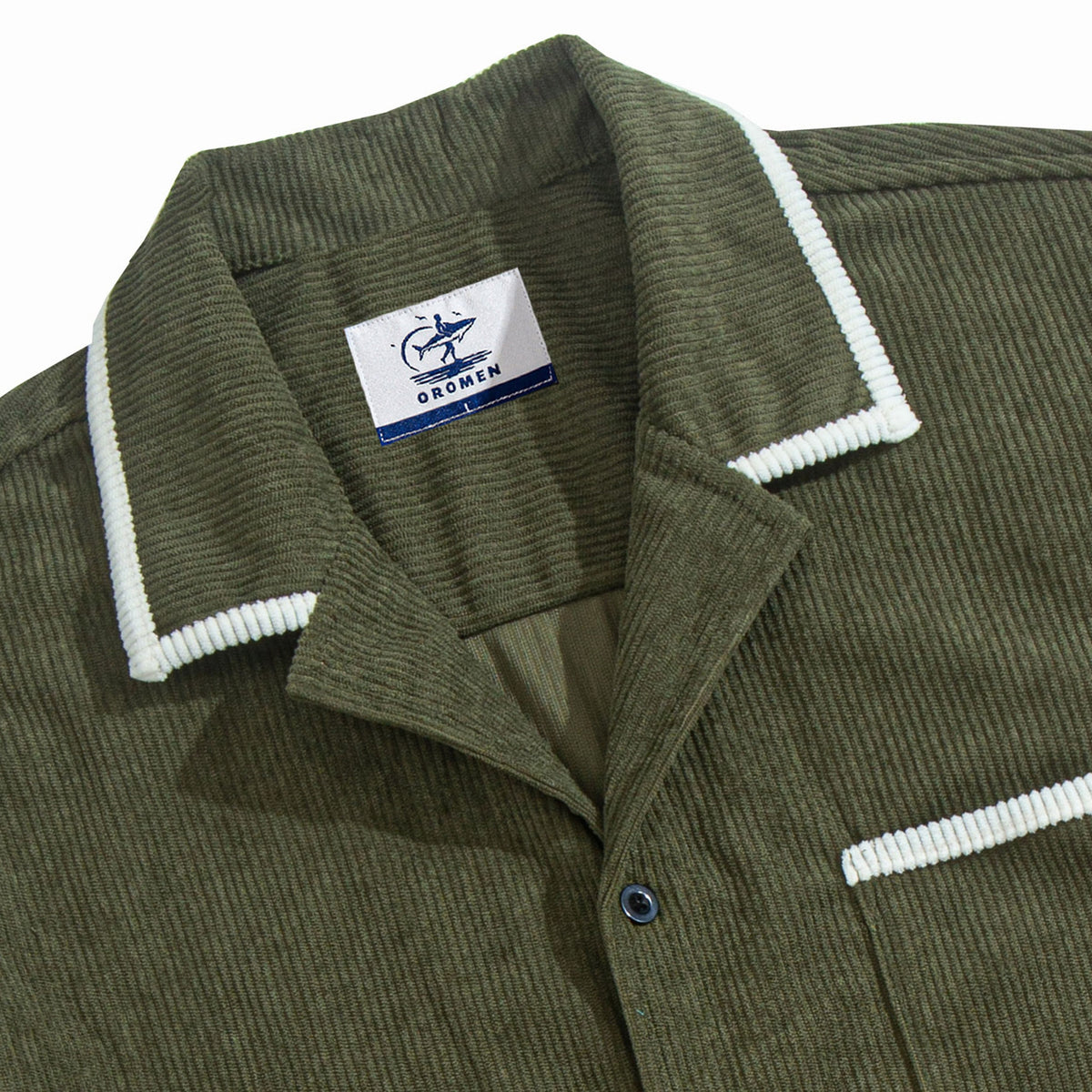 Camp Collar & Contrast Trim Detail – OROMEN Corduroy Shirt