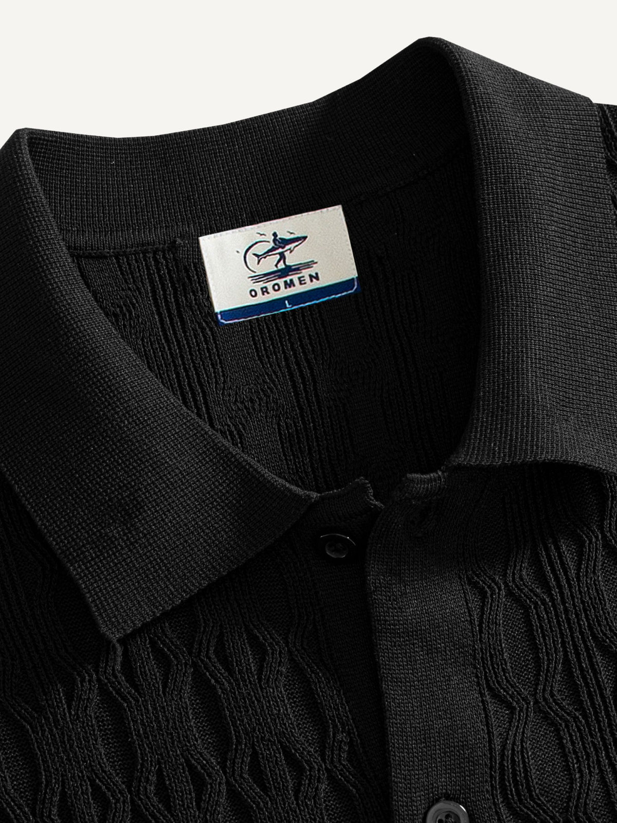 Camp collar detail on OROMEN Wave Jacquard Knit Polo