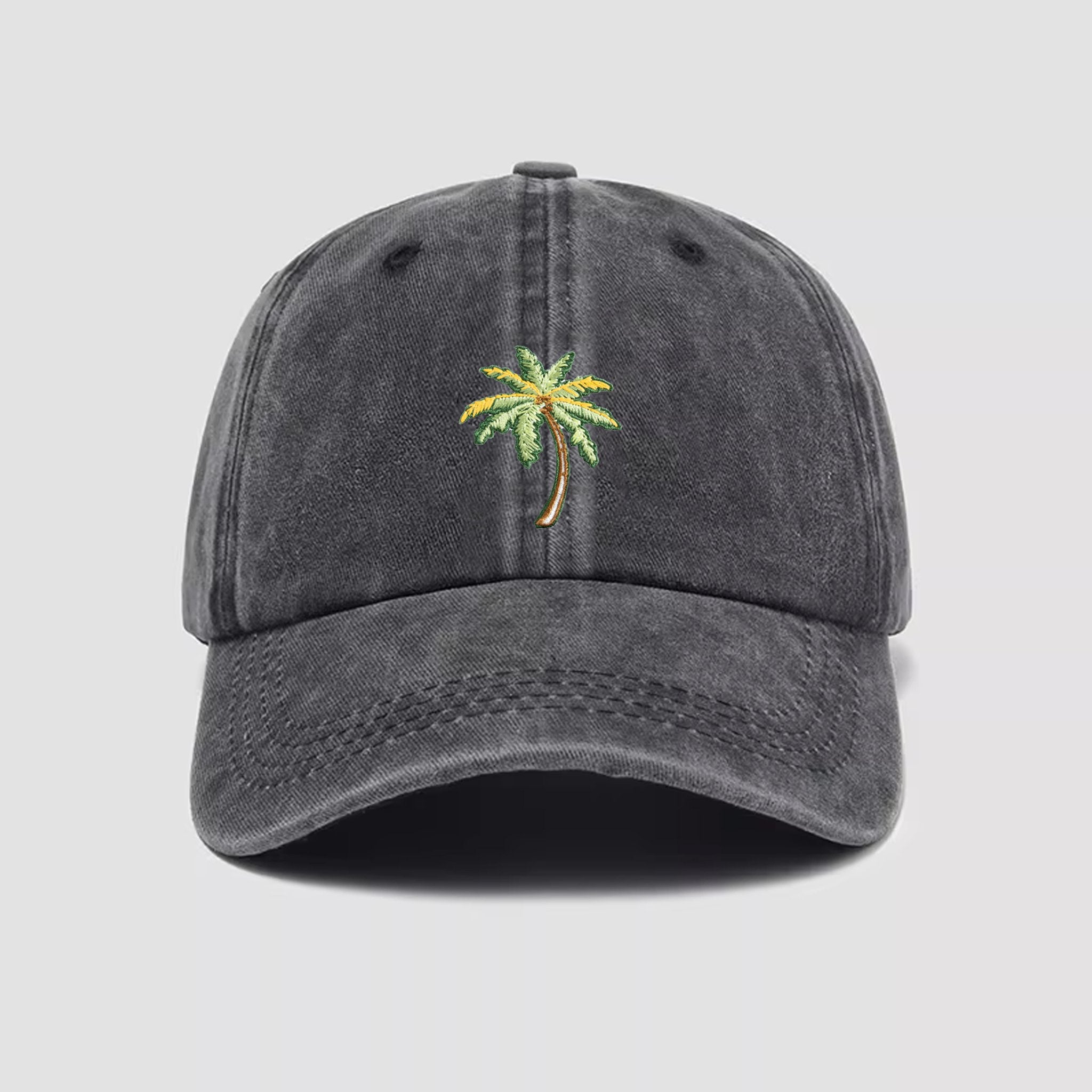 Charcoal black palm tree cap with curved brim - adjustable baseball hat