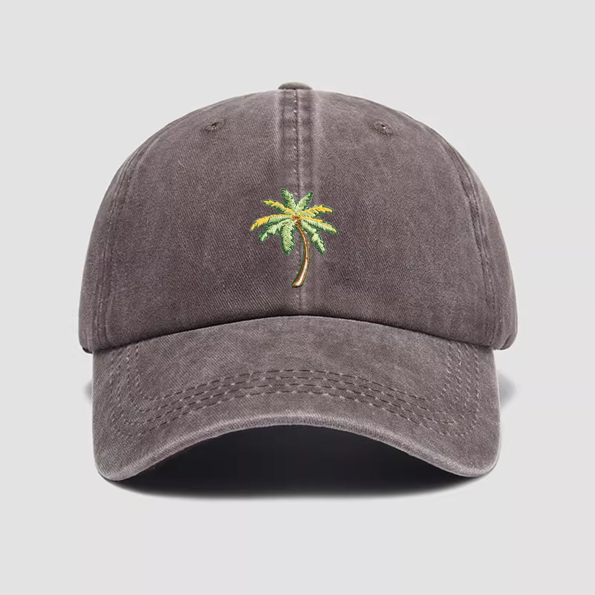Charcoal brown retro baseball cap - breathable washed denim hat