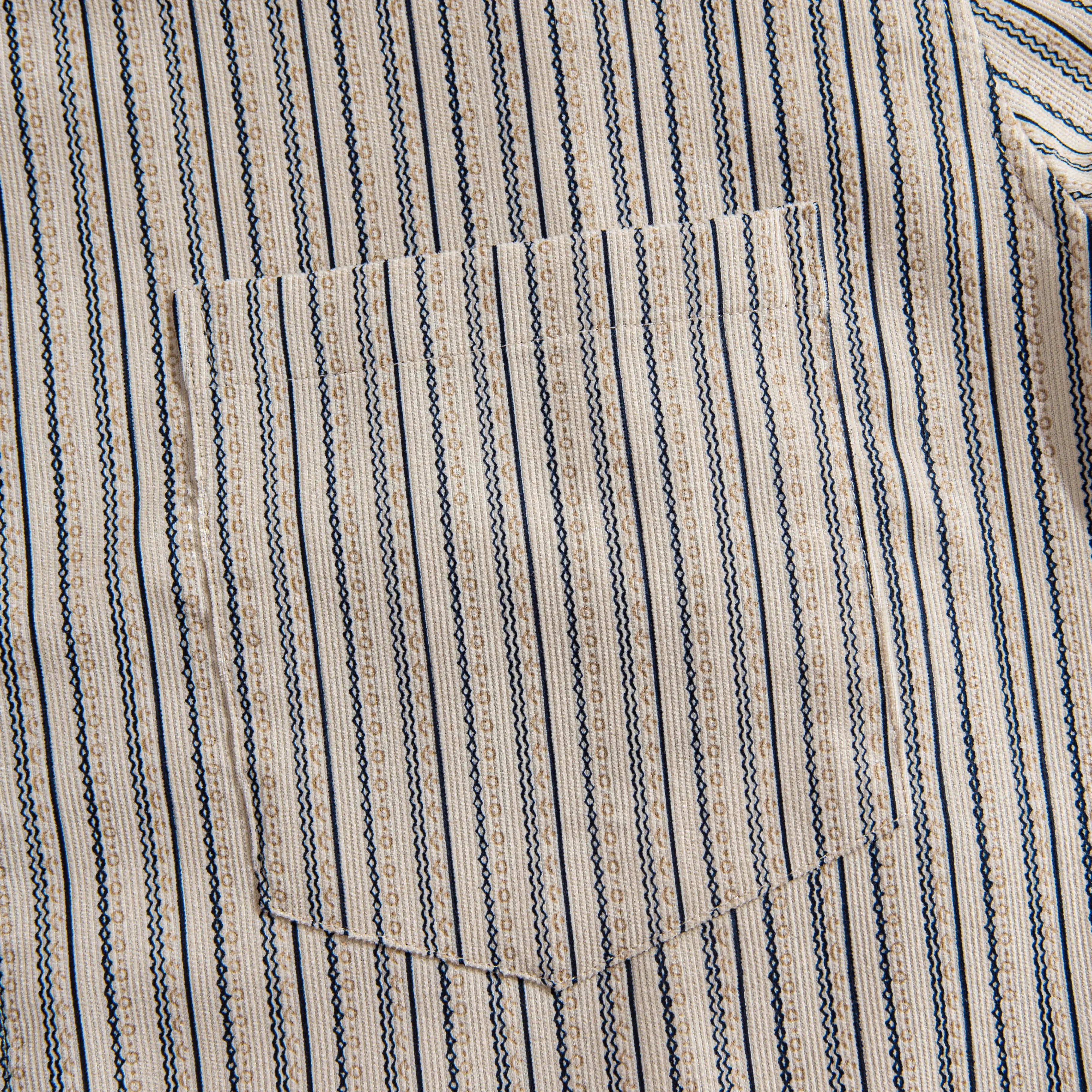 Chest Pocket Detail on OROMEN Men's Cotton Striped Corduroy Short Sleeve Shirt