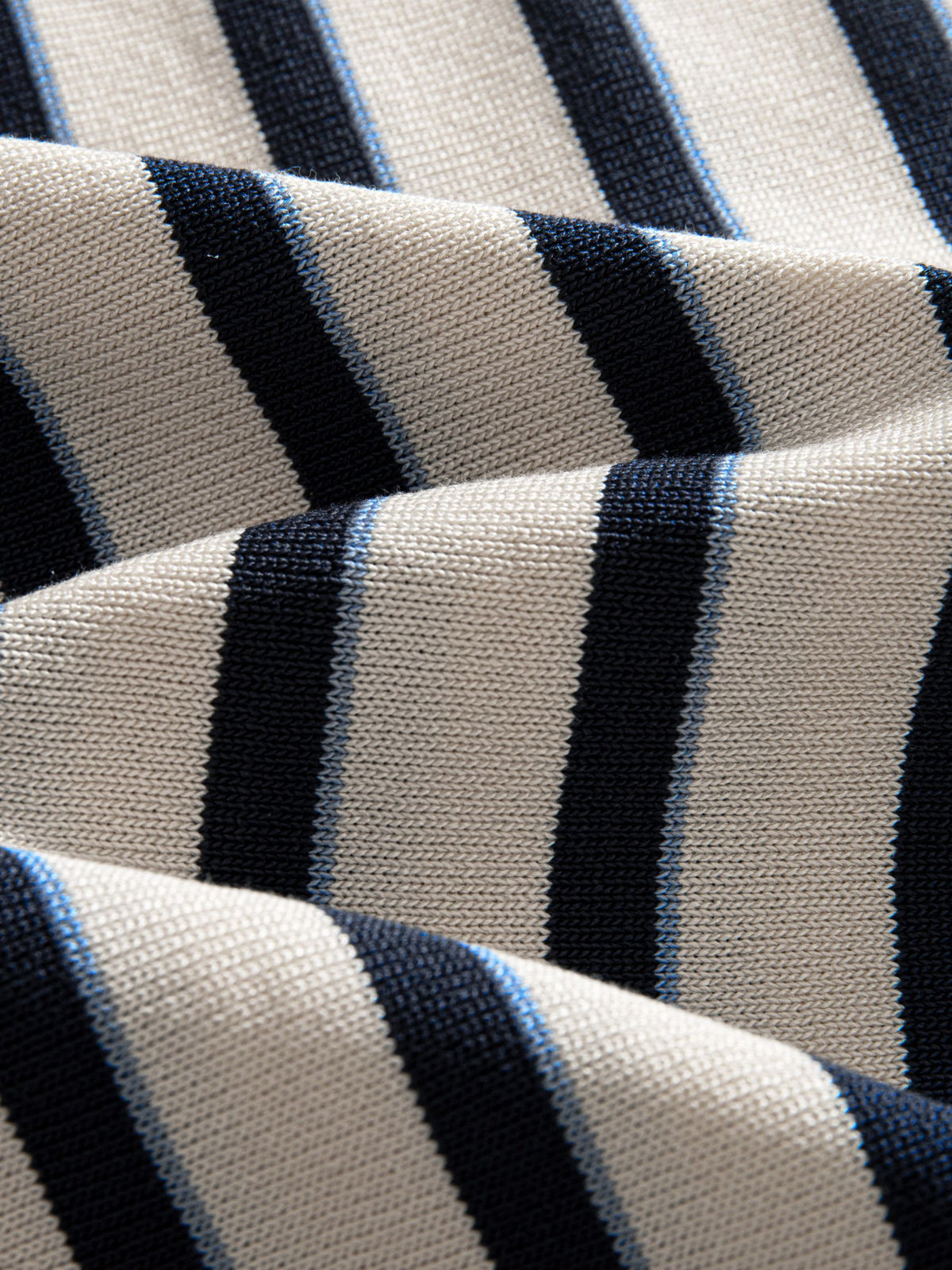 Close-up texture of vertical stripe knit fabric on OROMEN Stripe Knit Open-Collar Polo