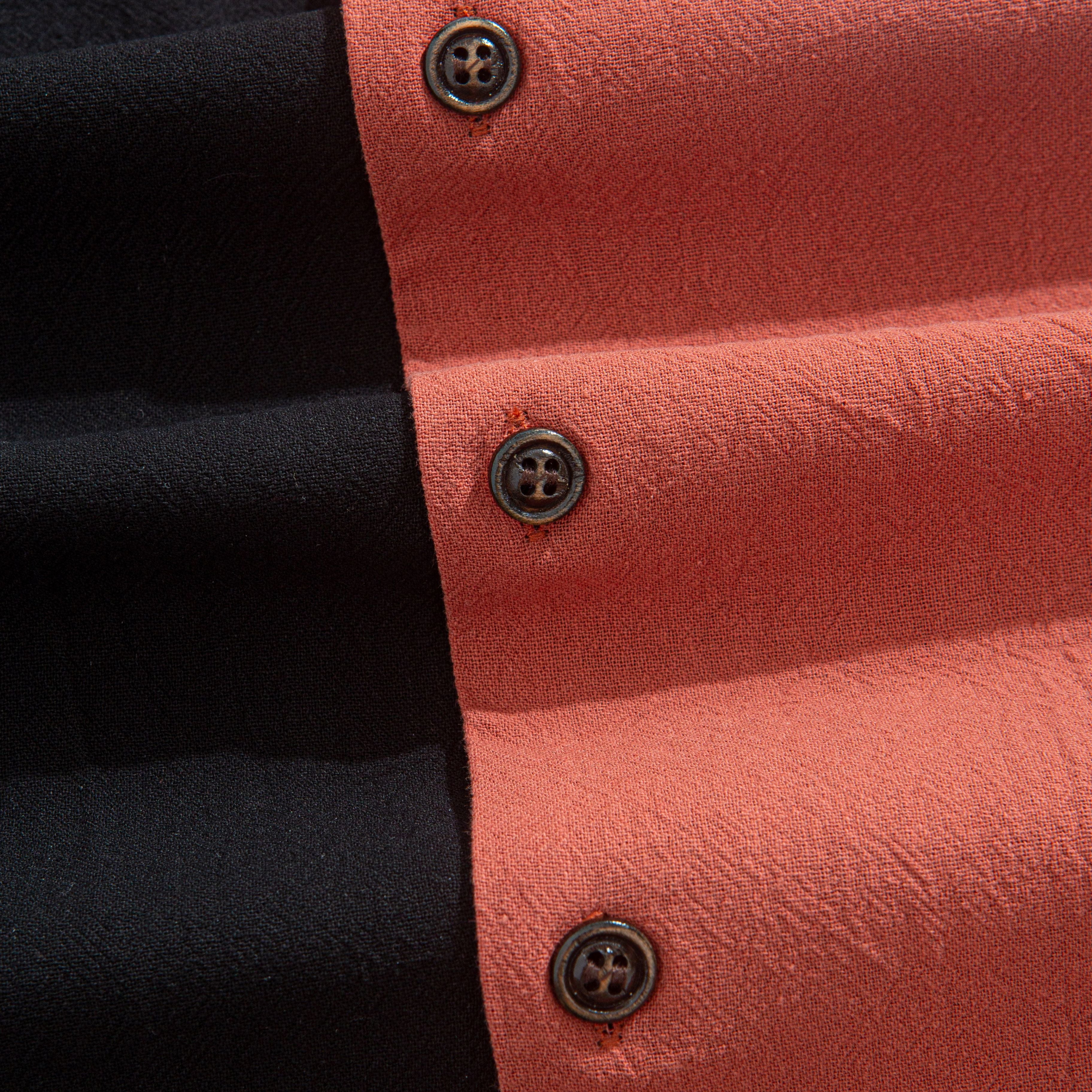 Colorblock Cotton Shirt Metal Button Detail – OROMEN