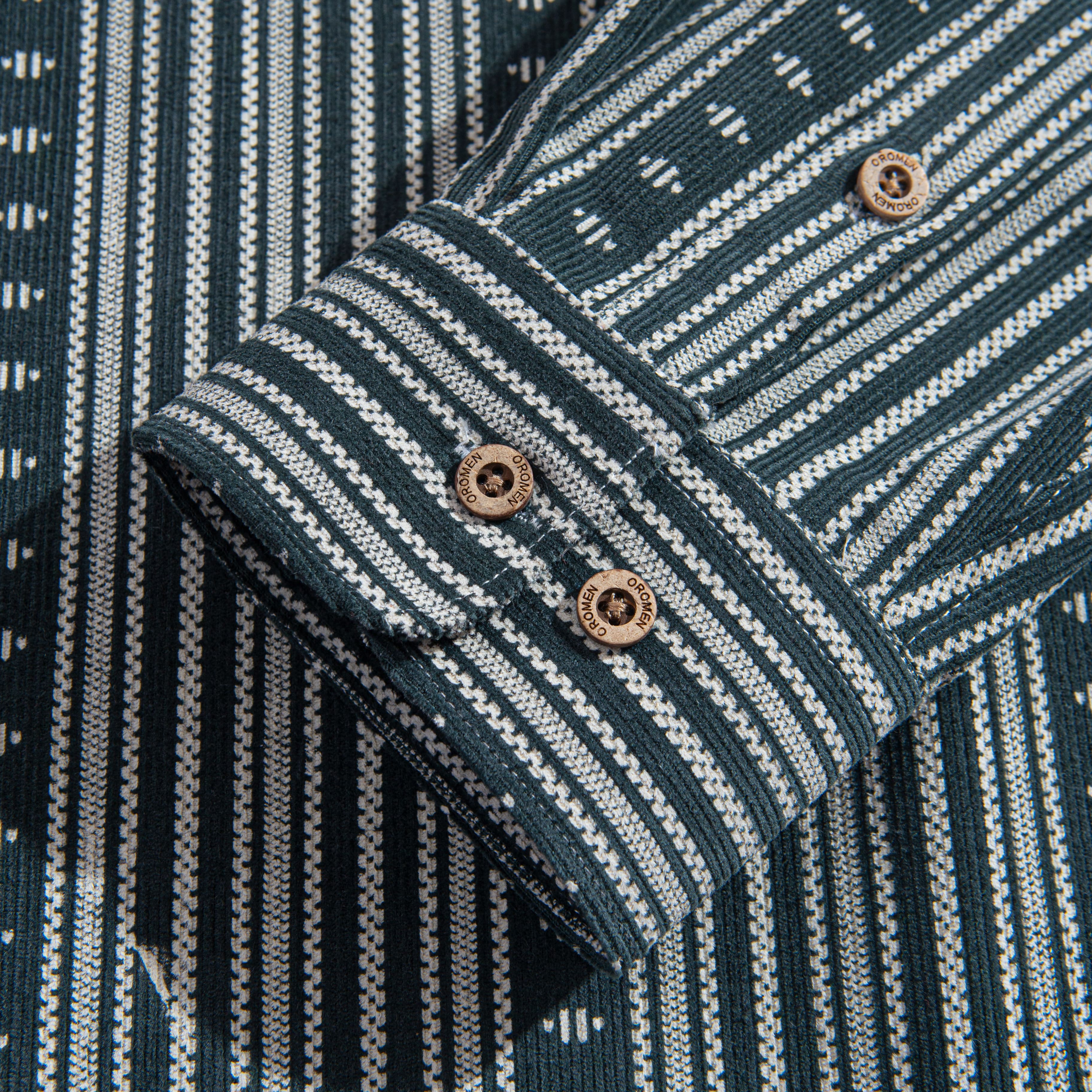 Corduroy Shirt Sleeve Button Detail – OROMEN Ethnic Stripe
