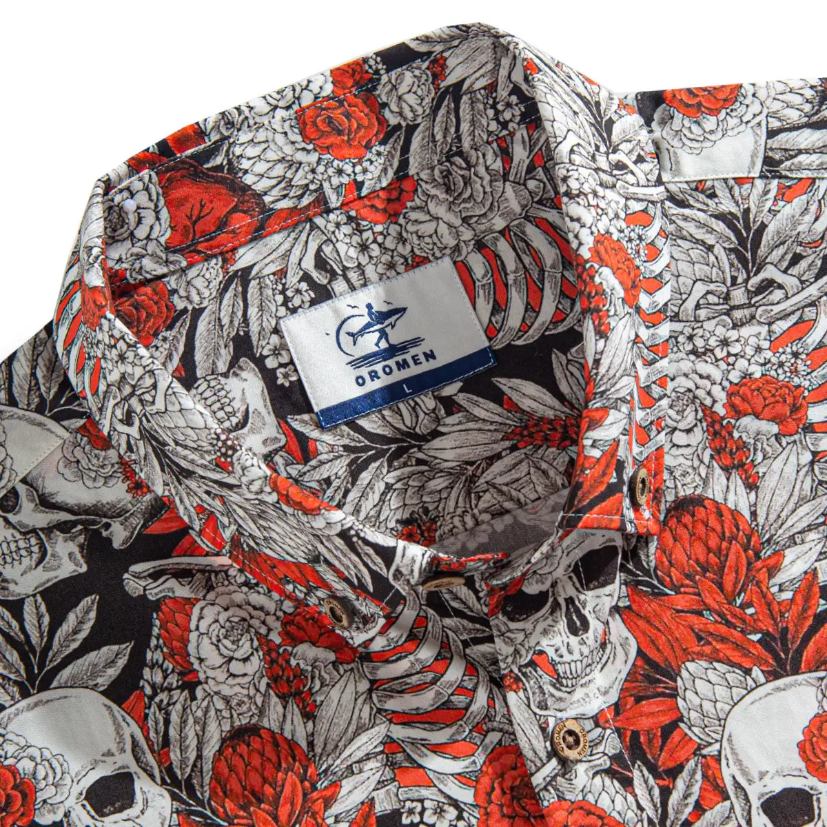 Dark Night Rose Aloha Shirt – Camp Collar & OROMEN Woven Label Detail