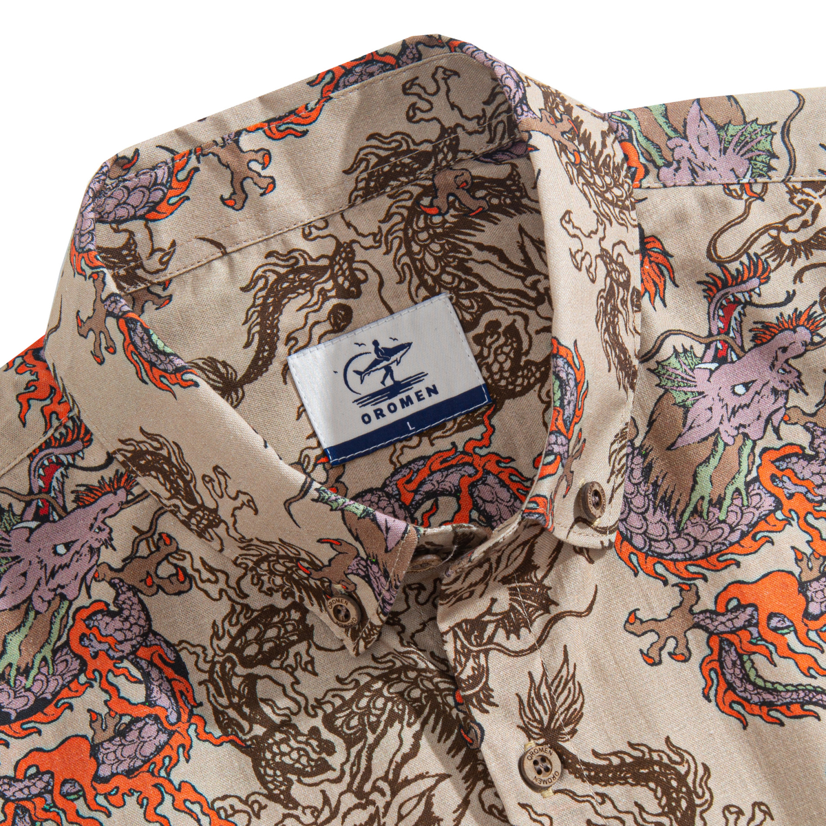Dragon Riding The Clouds Aloha Shirt – Button-Down Collar Detail