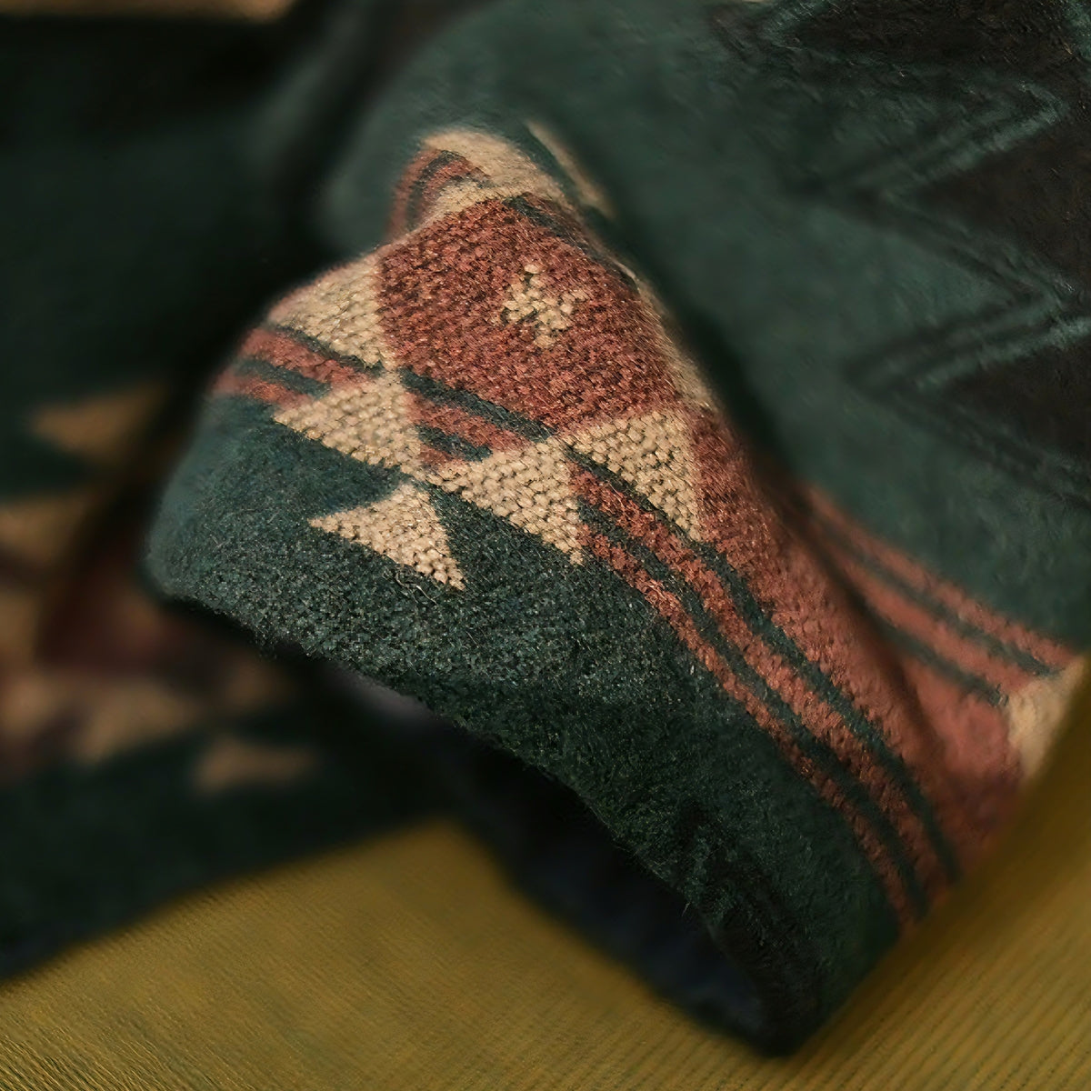Dropped three-quarter sleeve cuff detail, OROMEN KIMONO018 Brushed Kimono Coat, wide sleeve opening, navy jacquard edge finish