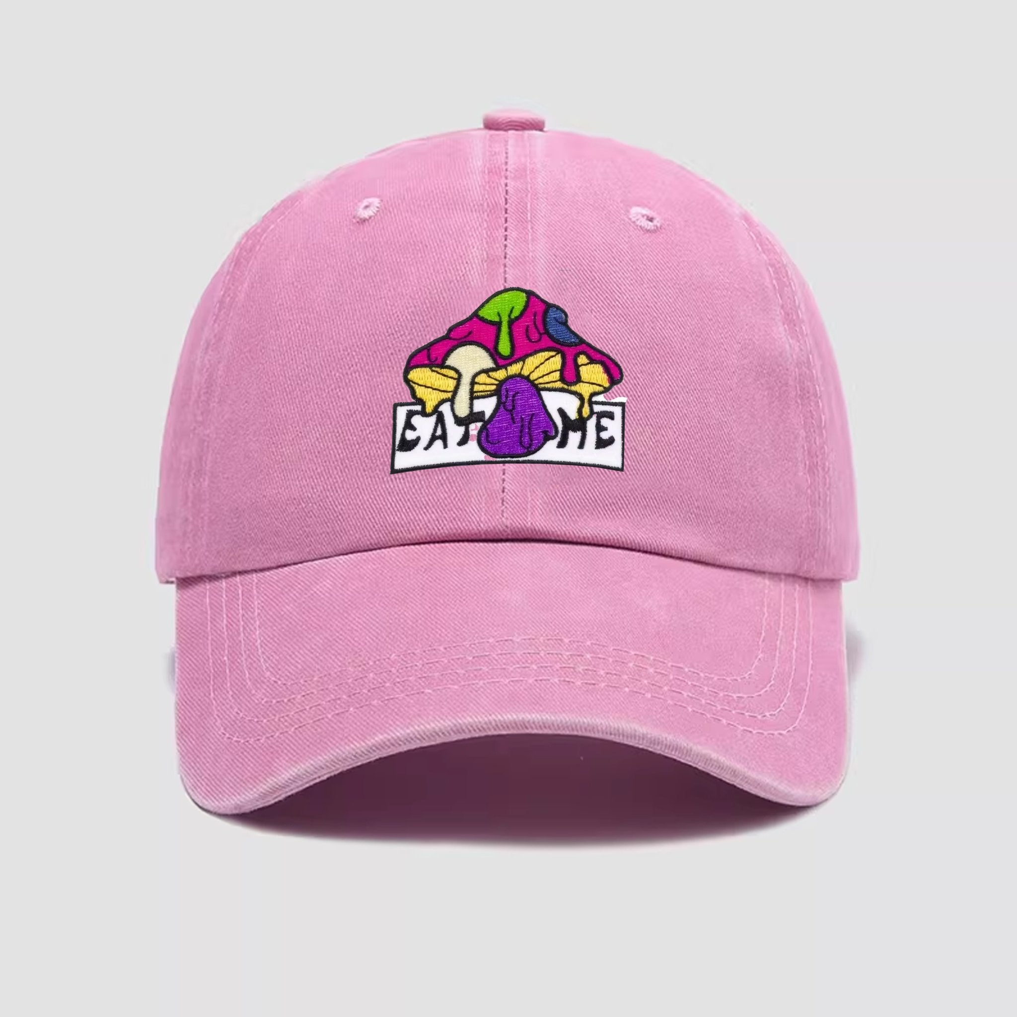 EAT ME Psychedelic Mushroom Hat in Sakura Pink - Festival Dad Cap