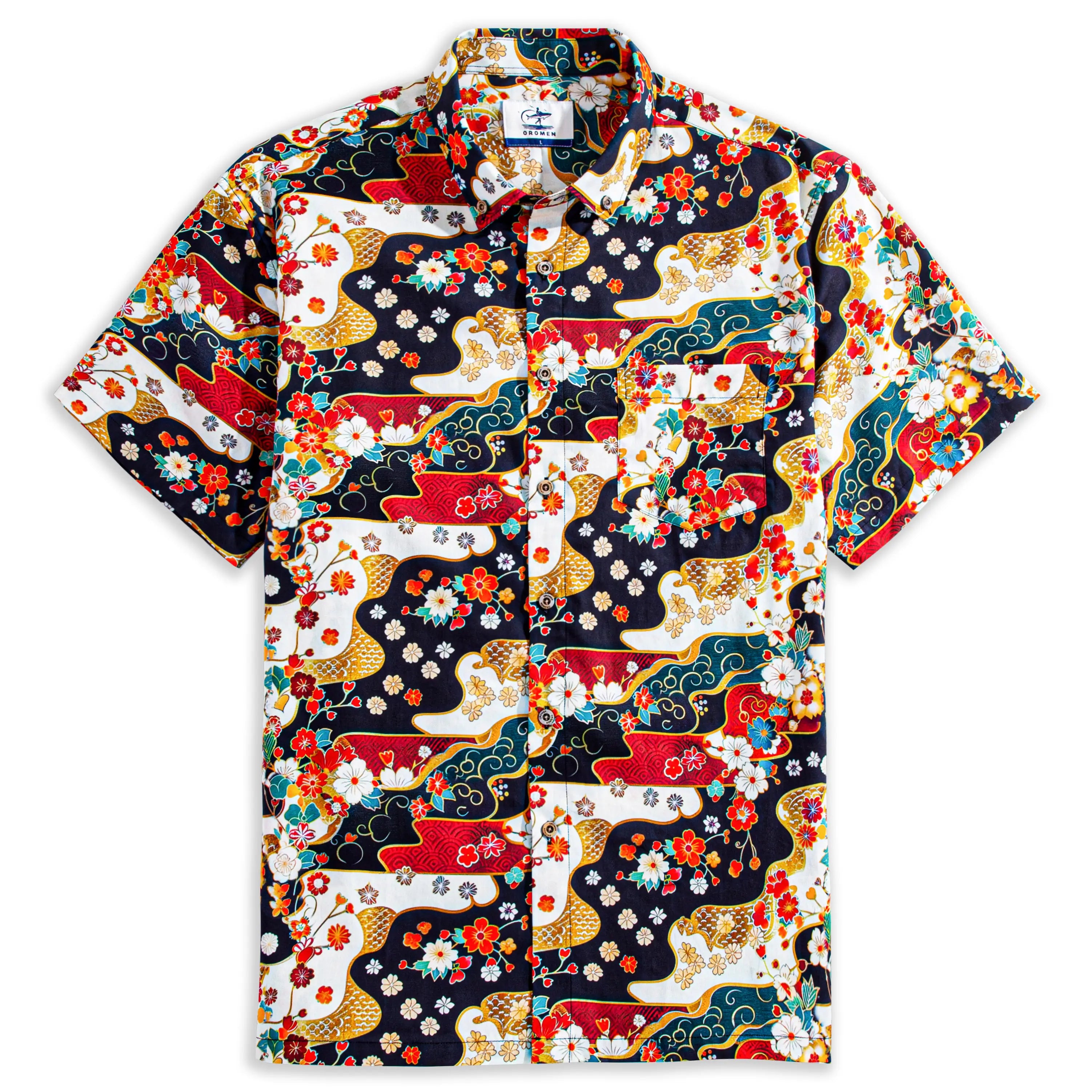 Fireworks Bloom Ukiyo-e shirt - Japanese hand-painted fireworks print detail by OROMEN