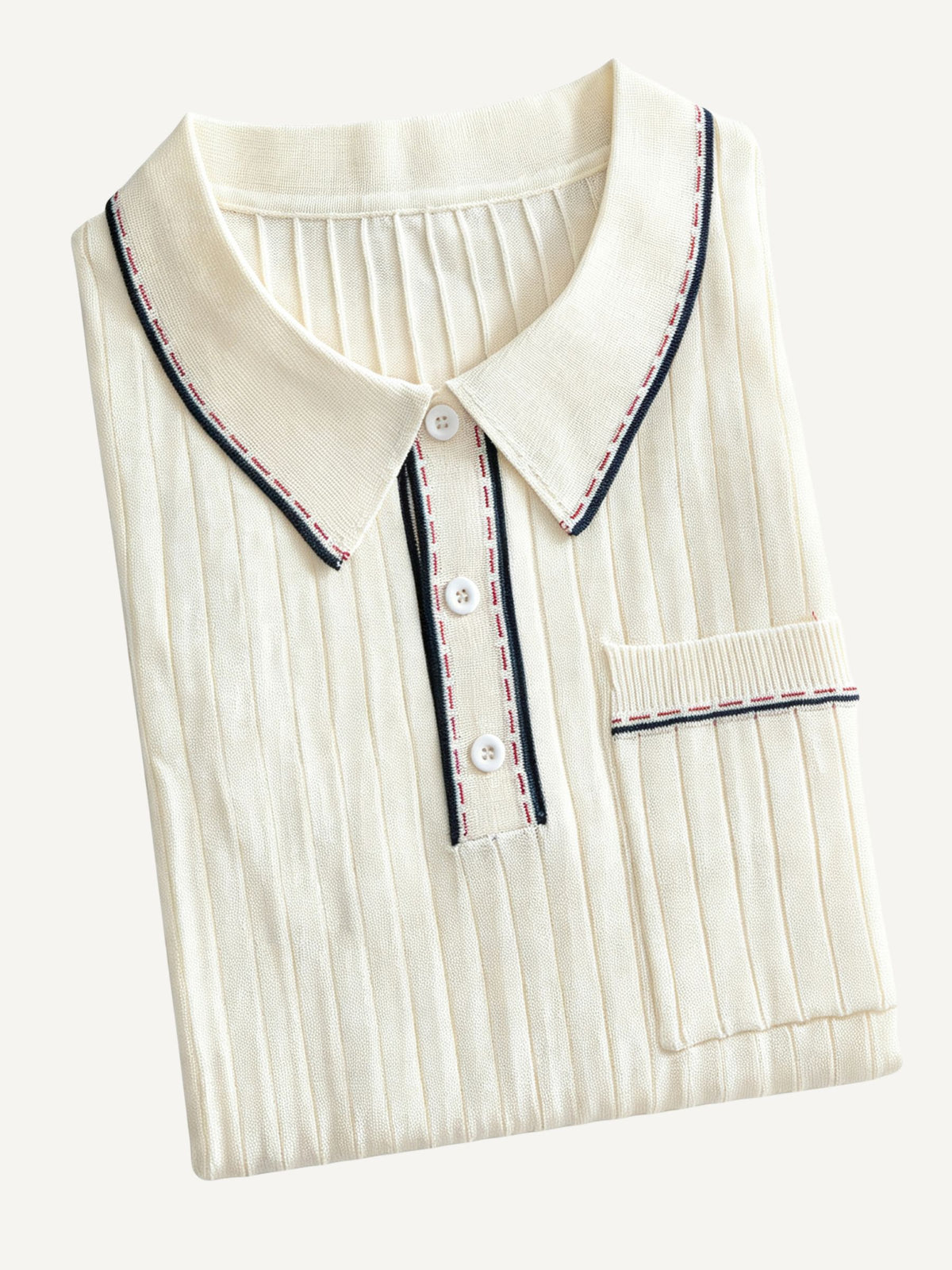 Folded view of OROMEN Cream Court Knit Polo