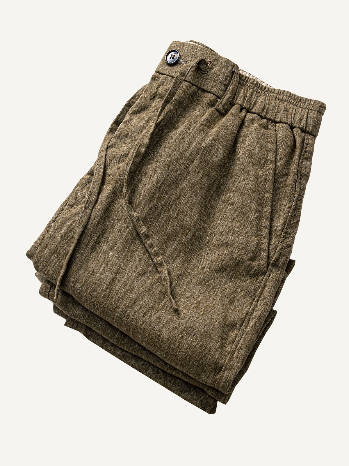 Folded view of OROMEN Herringbone Weave Linen Trousers