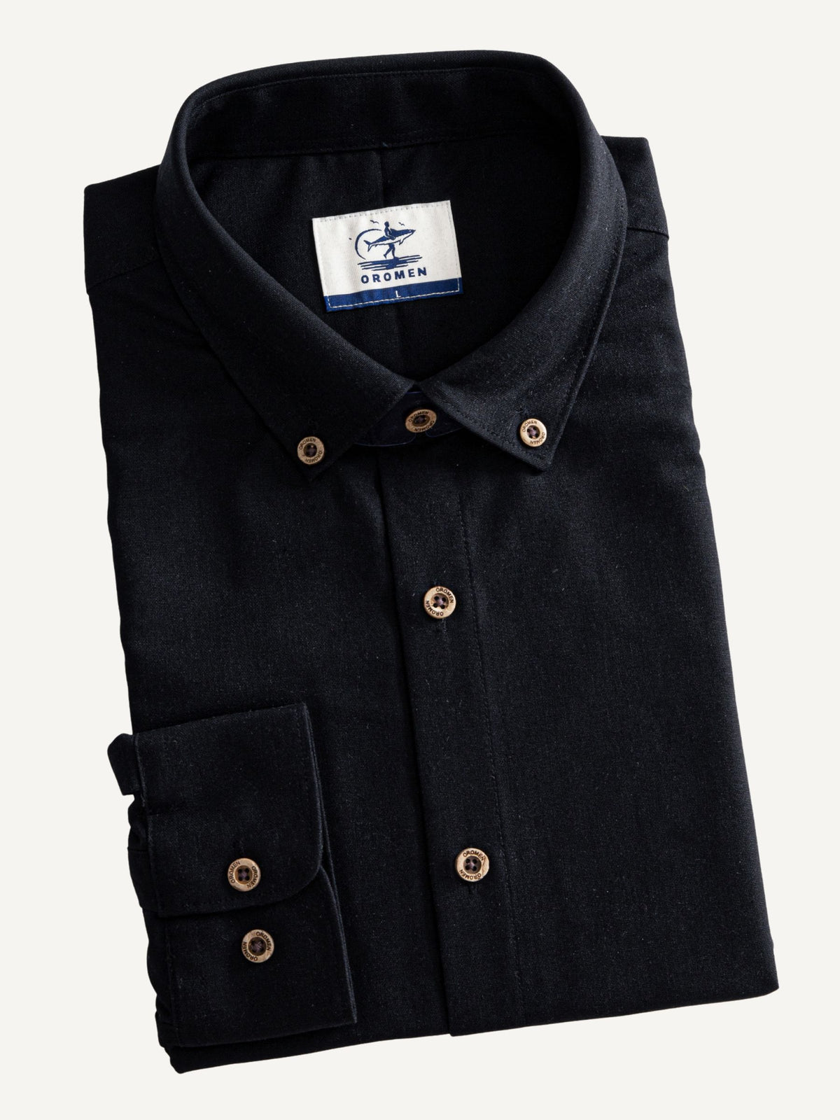 Folded view of OROMEN Ink Wash Cotton-Linen Shirt