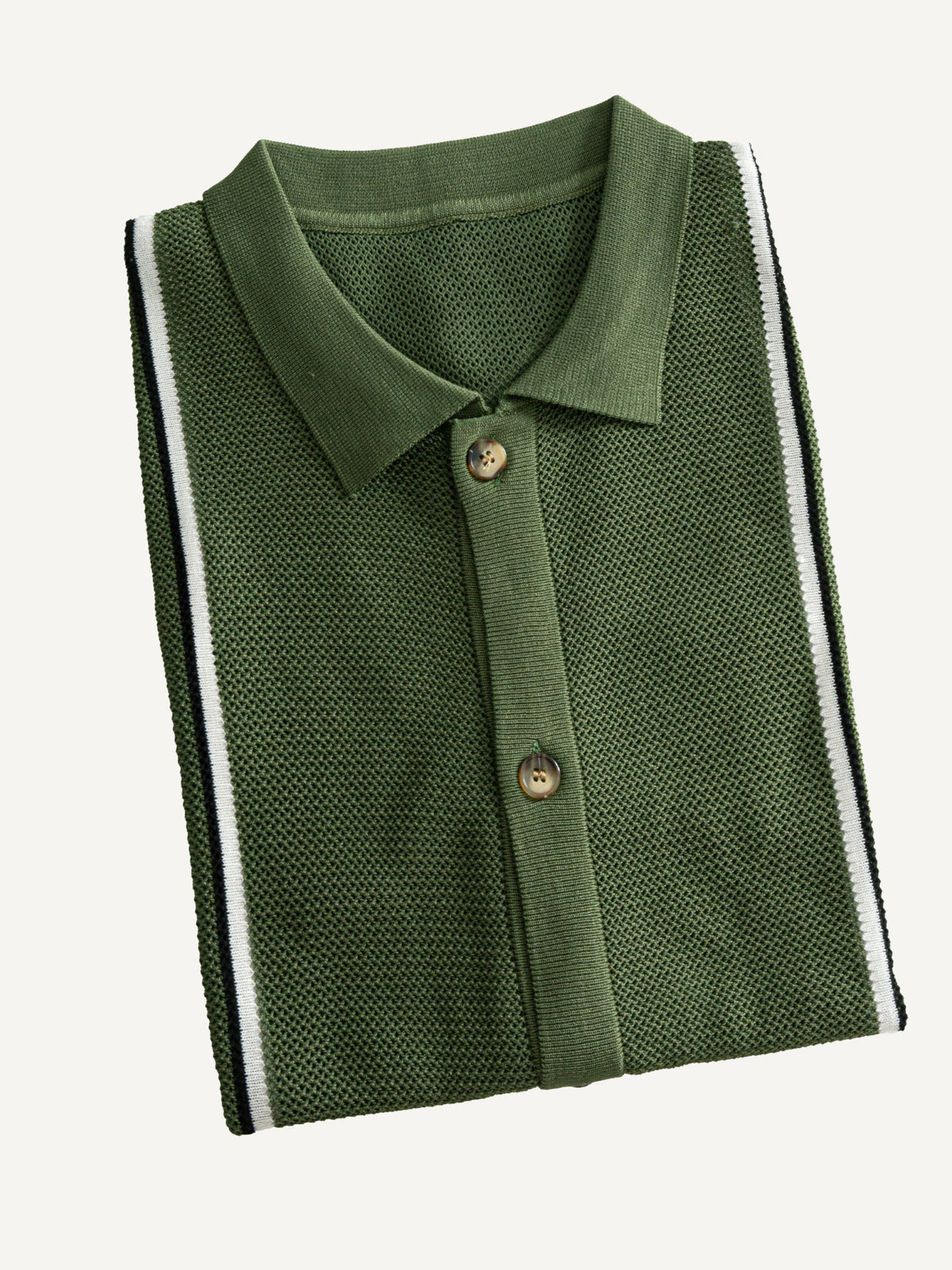 Folded view of OROMEN Marcel Striped Knit Polo