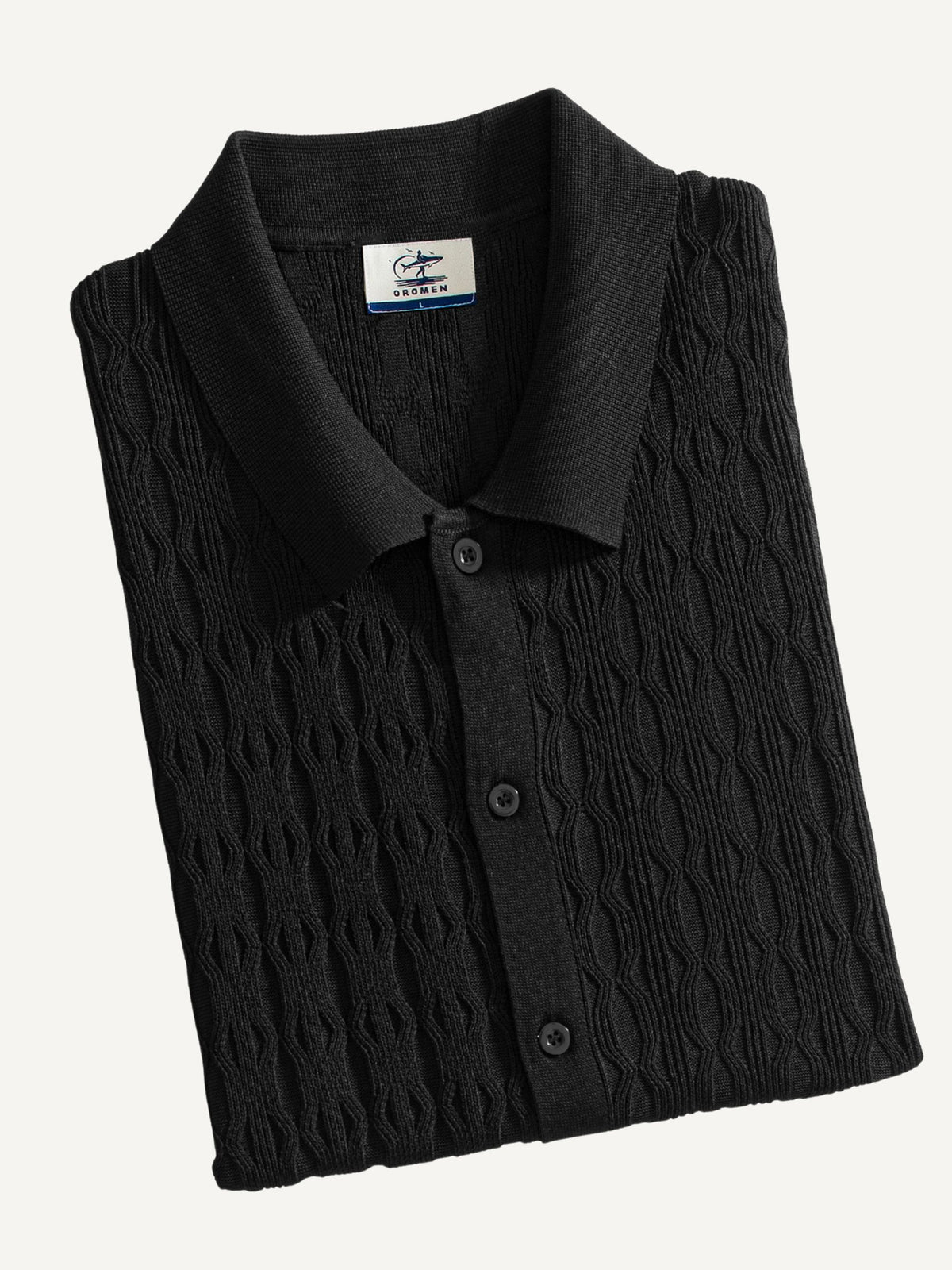 Folded view of OROMEN Wave Jacquard Knit Polo