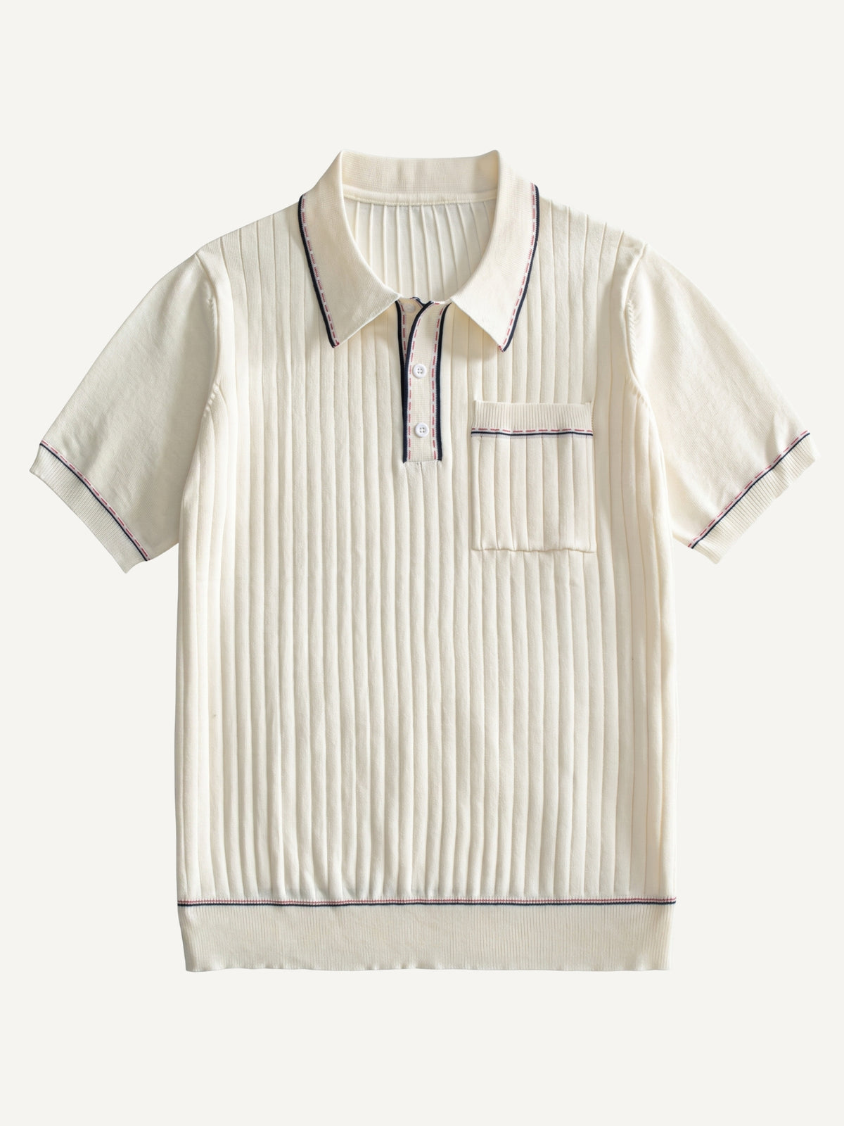 Front flat lay view of OROMEN Cream Court Knit Polo