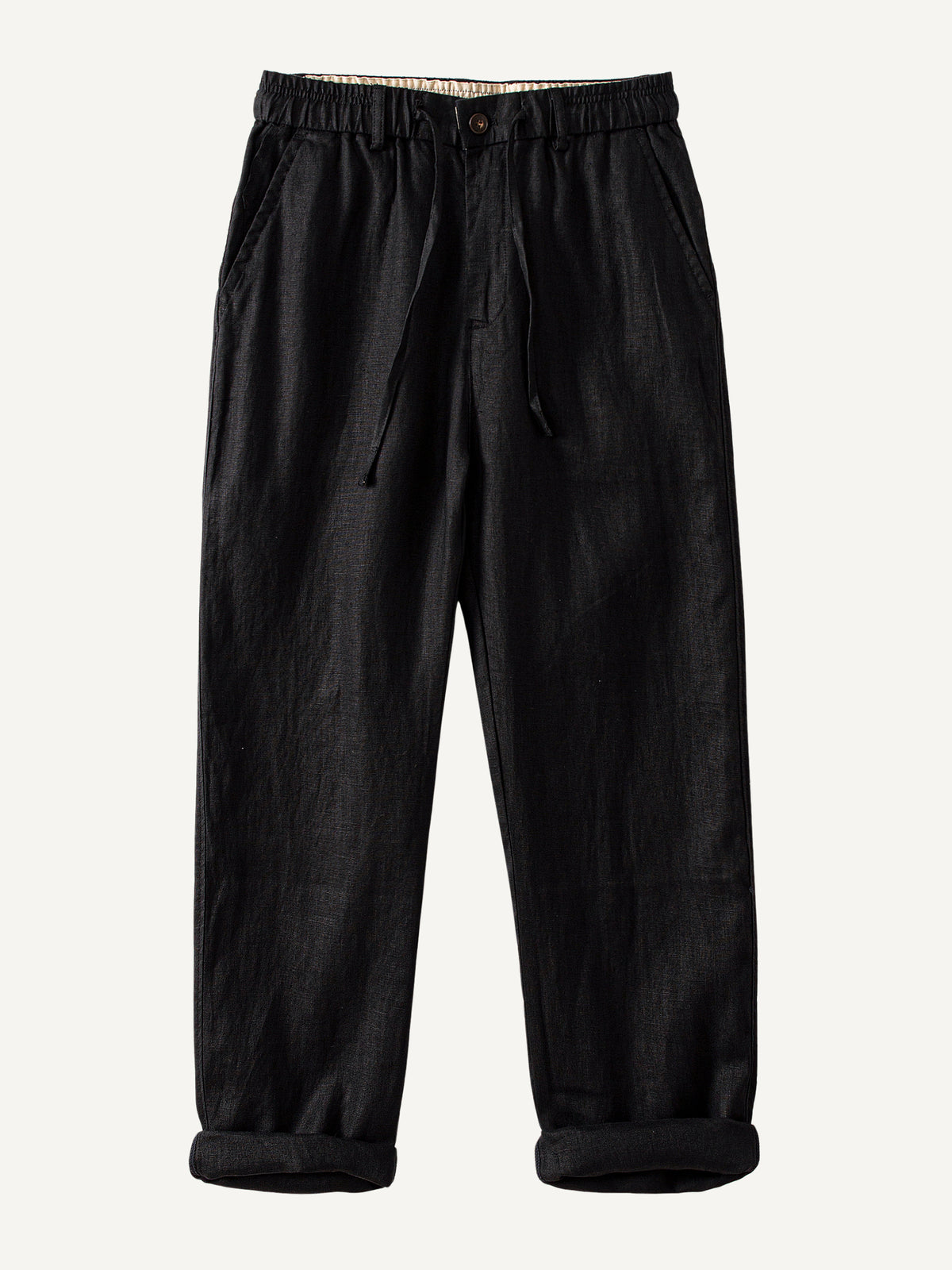 Front flat lay view of OROMEN Crosshatch Weave Drawstring Trousers