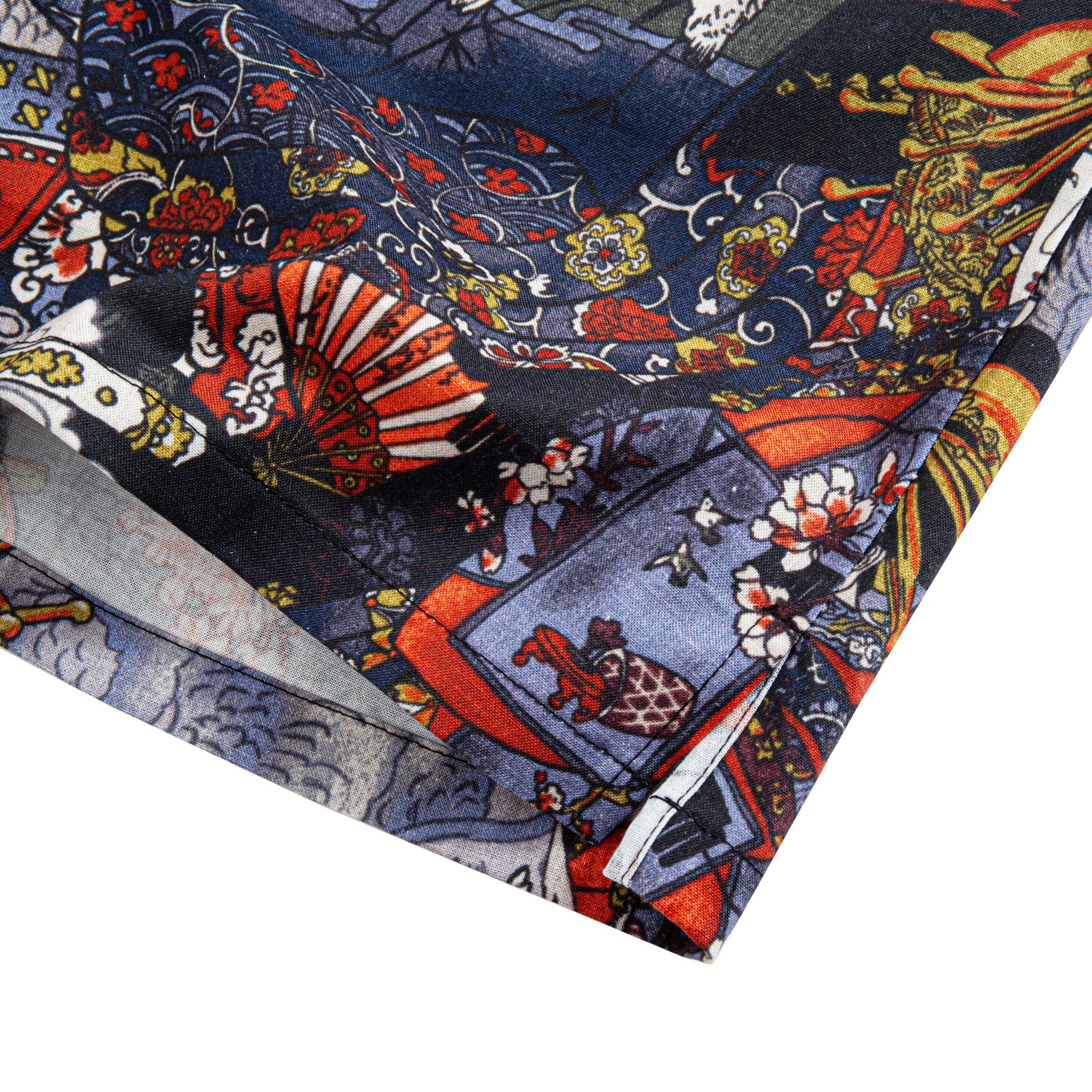 Full front view of Warrior Hawaiian shirt with button-down collar