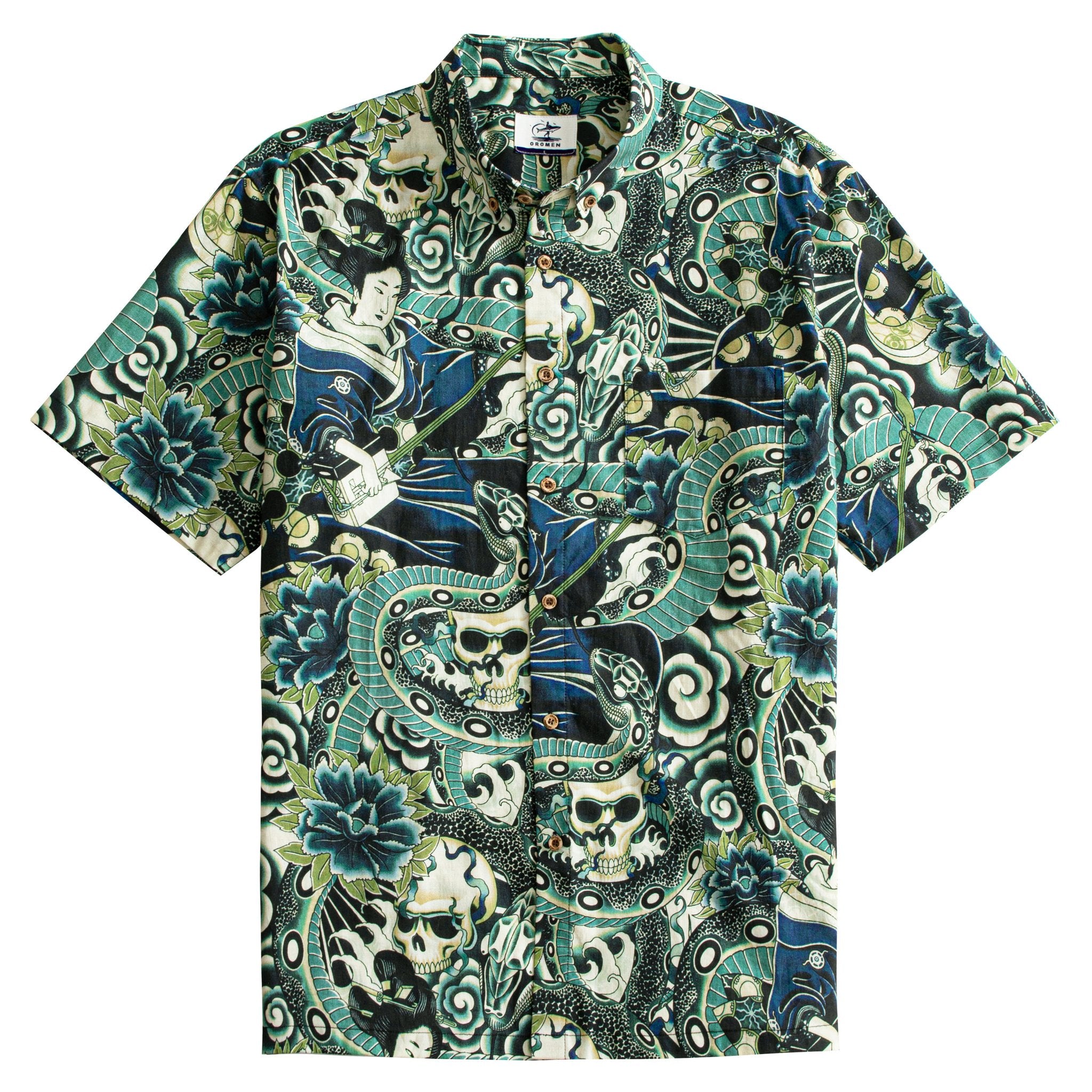 Geisha Skull Snake Japanese Tattoo Art Shirt - Front Full View