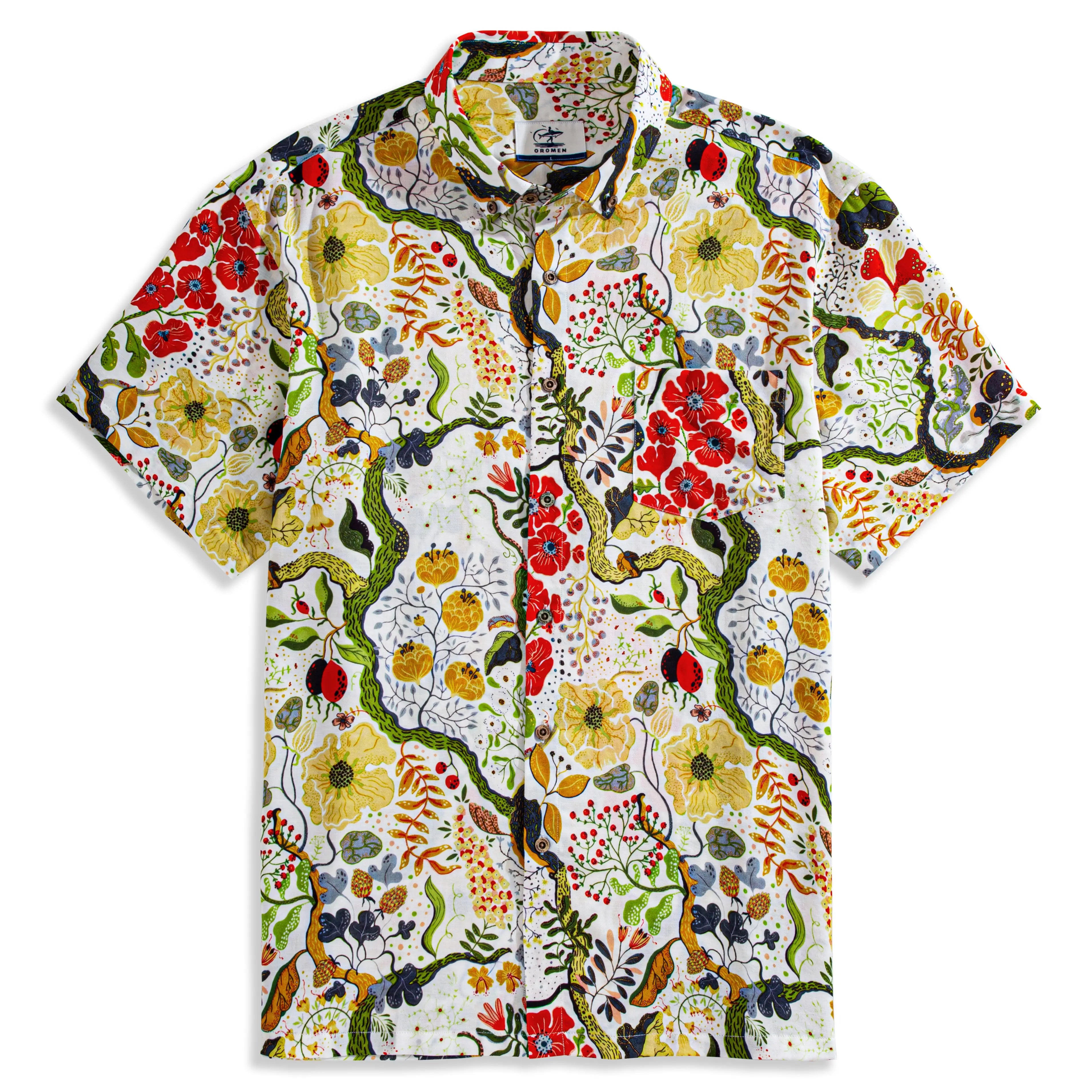 Germination botanical print shirt in white - Japanese-inspired Lyocell linen blend by OROMEN