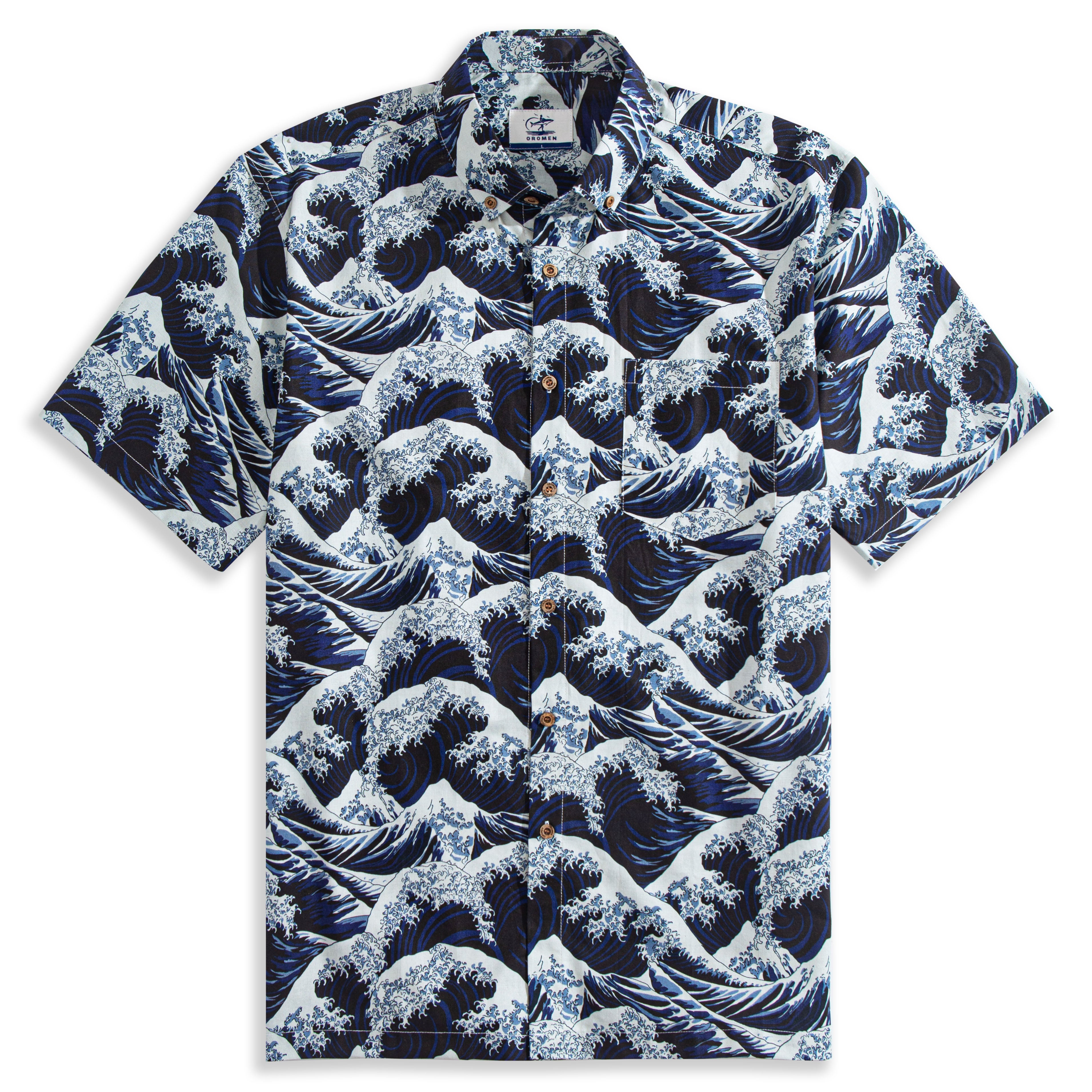 Great Wave off Kanagawa Hokusai Ukiyo-e shirt - OROMEN Japanese cotton Aloha