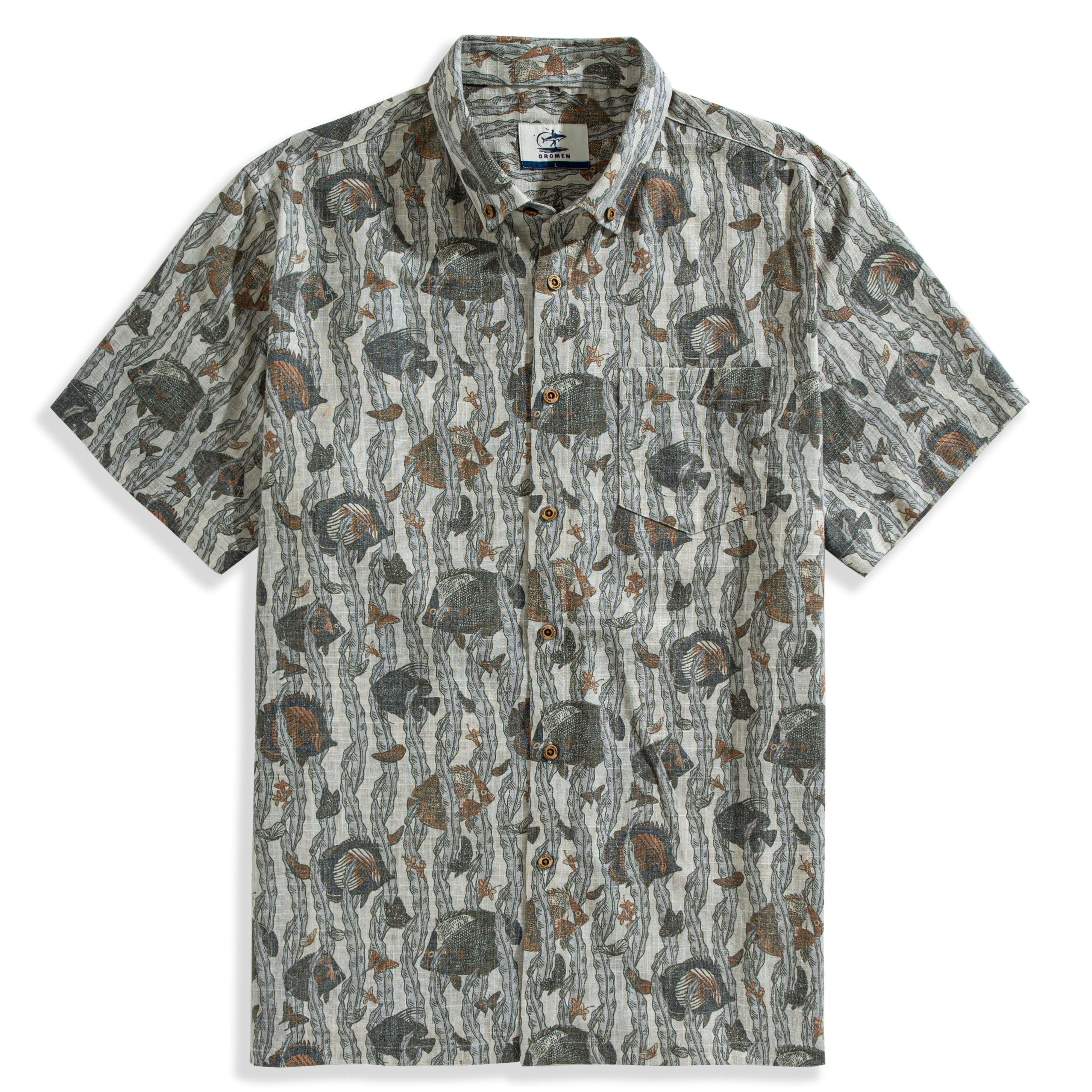 Grey Hawaiian shirt with ocean creatures print - front view