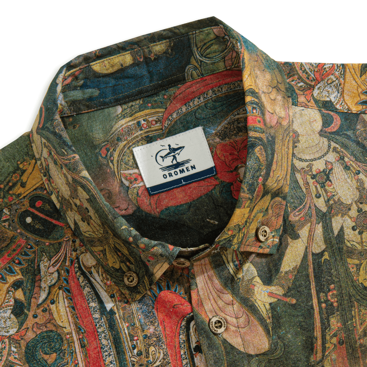 Hand-painted Buddhist sacred figures on Dunhuang Mythology Hawaiian shirt