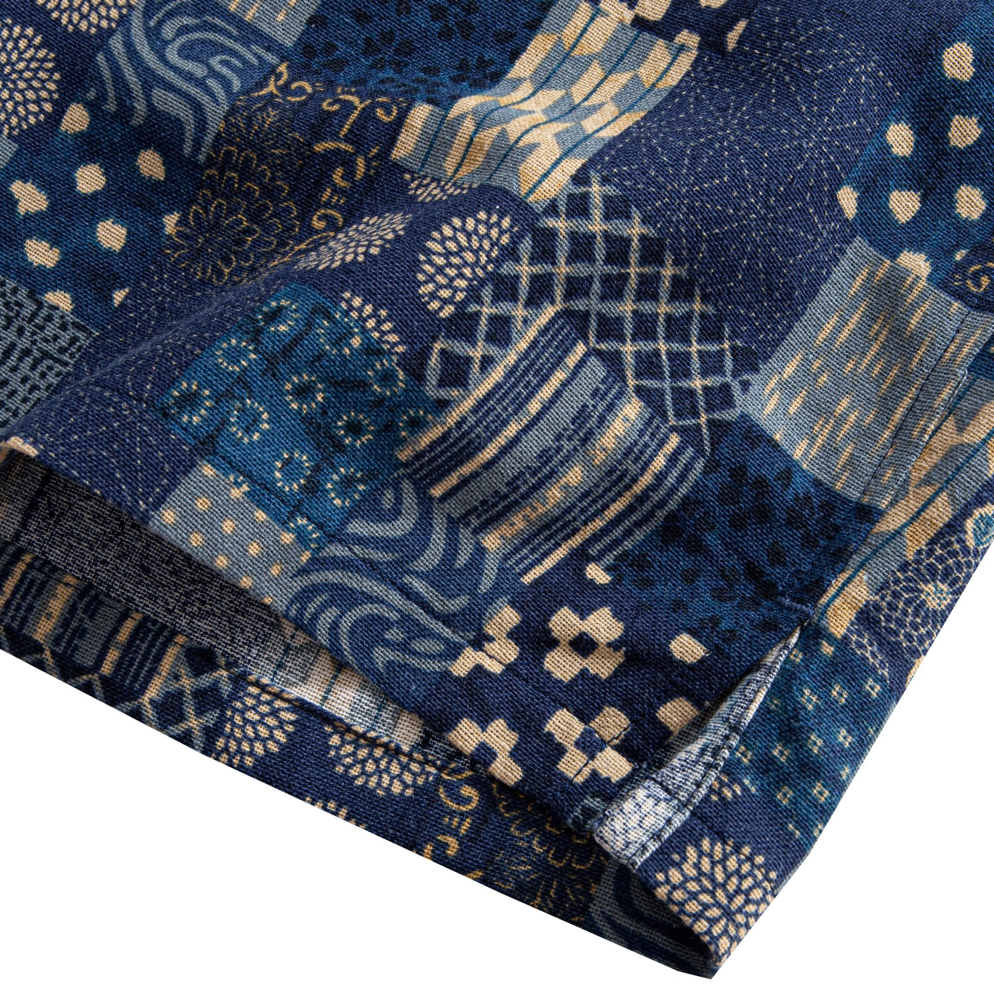 Hem and Fabric Texture Detail – OROMEN Indigo Boro Patchwork Shirt