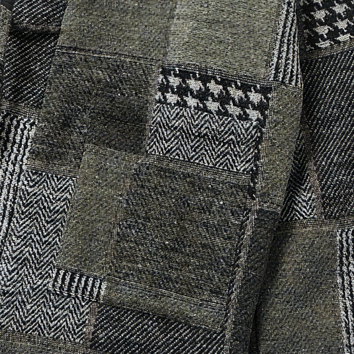Hidden side pocket detail, OROMEN KIMONO021 Patchwork Kimono Jacket, flush seam pocket opening, grey houndstooth fabric