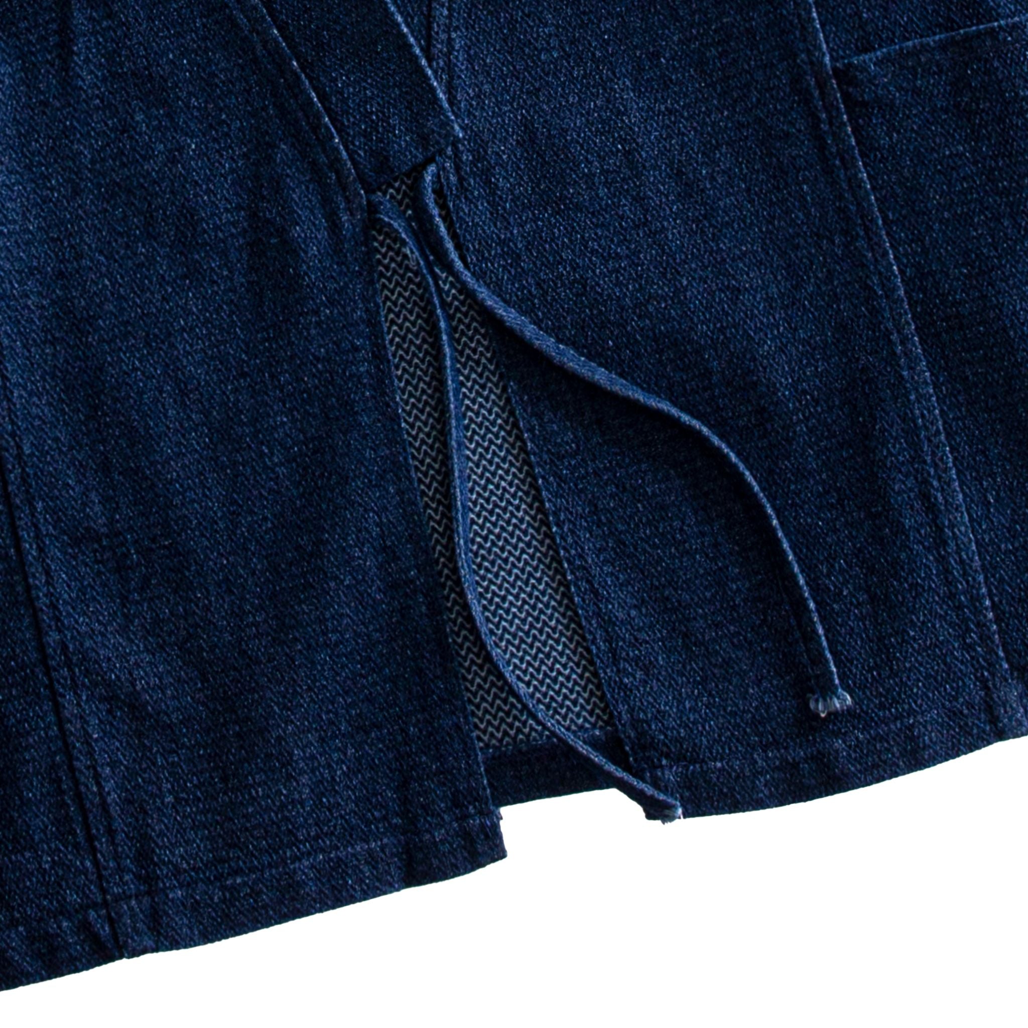 Indigo Denim Haori – Side Slit and Hidden Pocket Detail