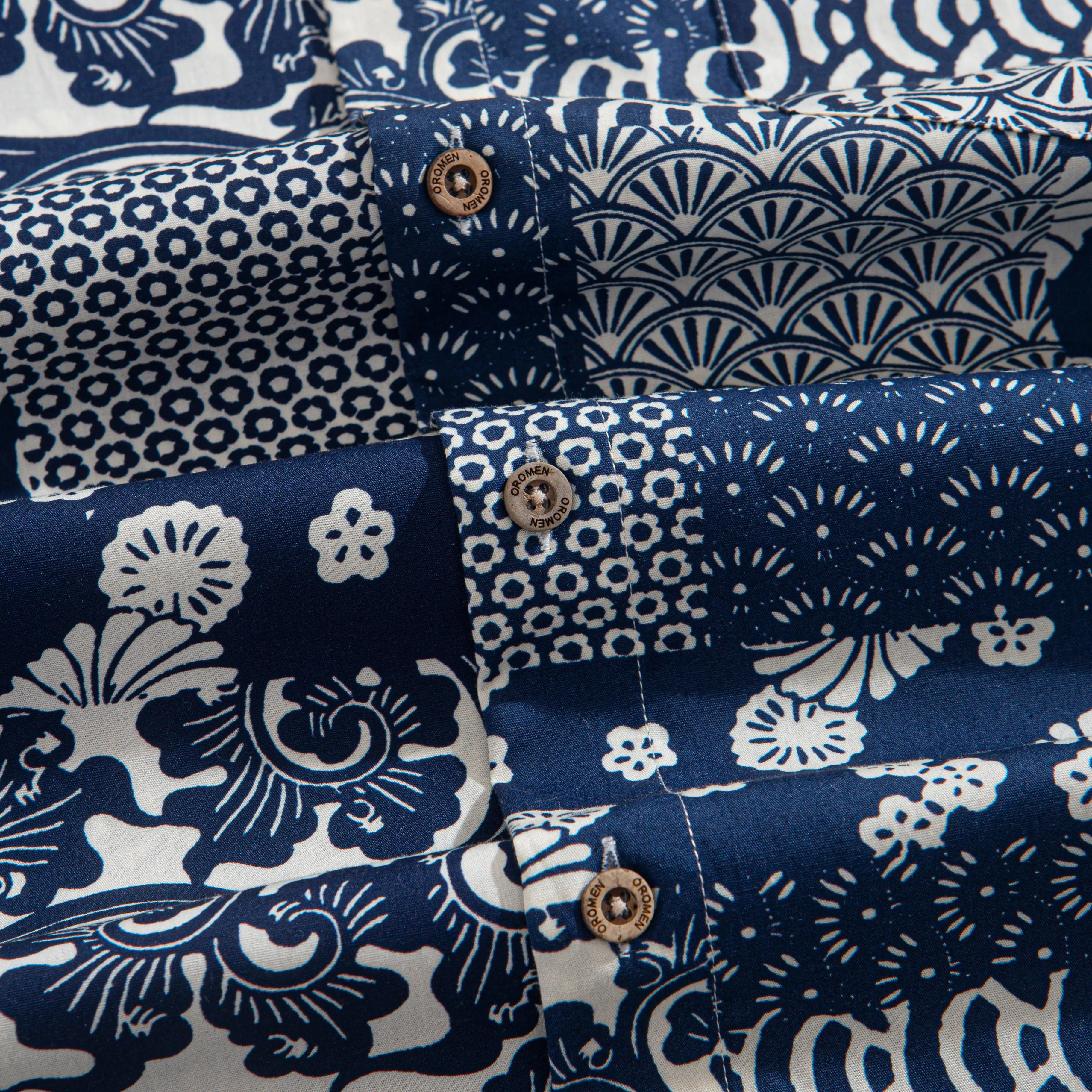 Japanese aloha shirt ukiyoe pattern detail close-up