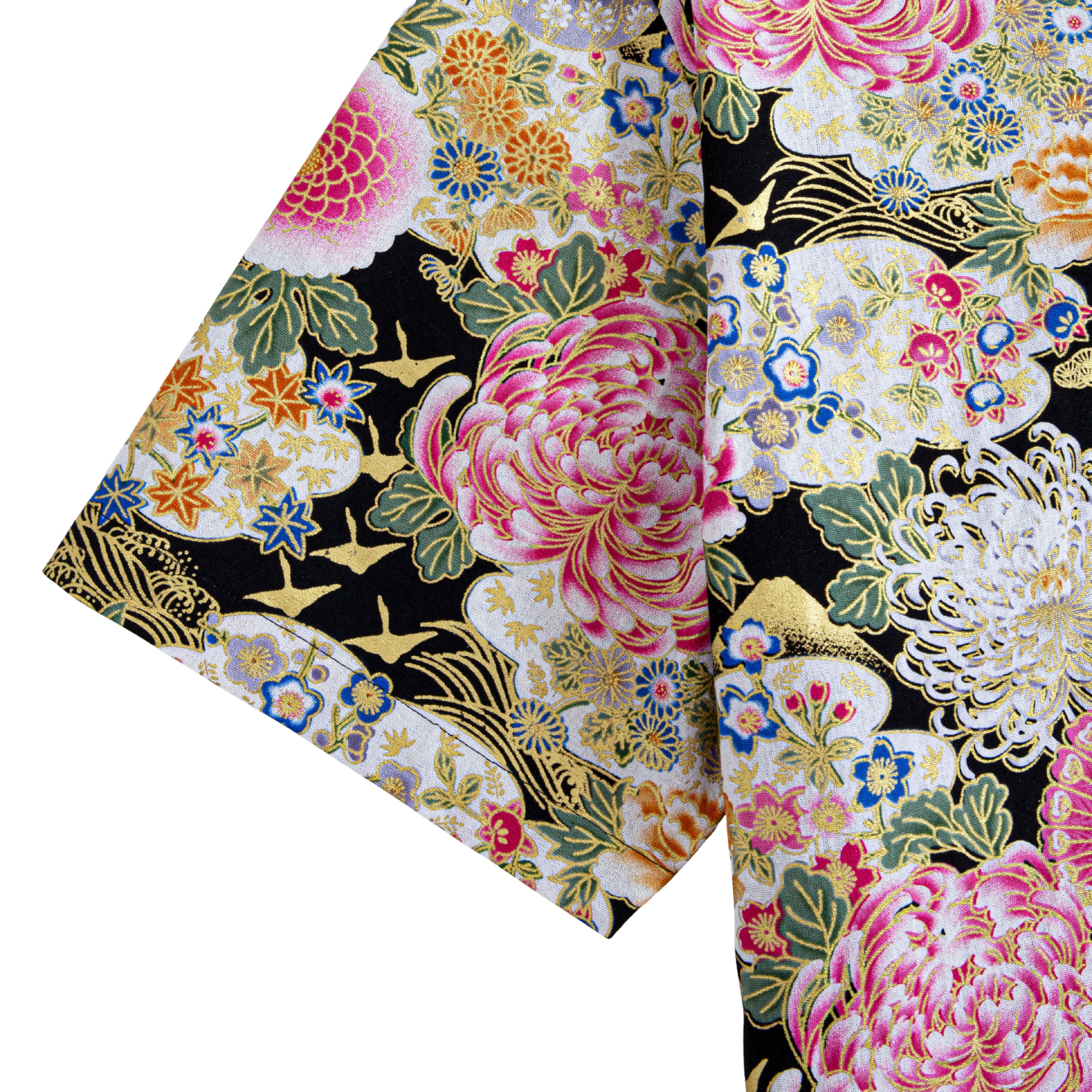 Japanese heritage shirt with dual floral motif and coconut buttons