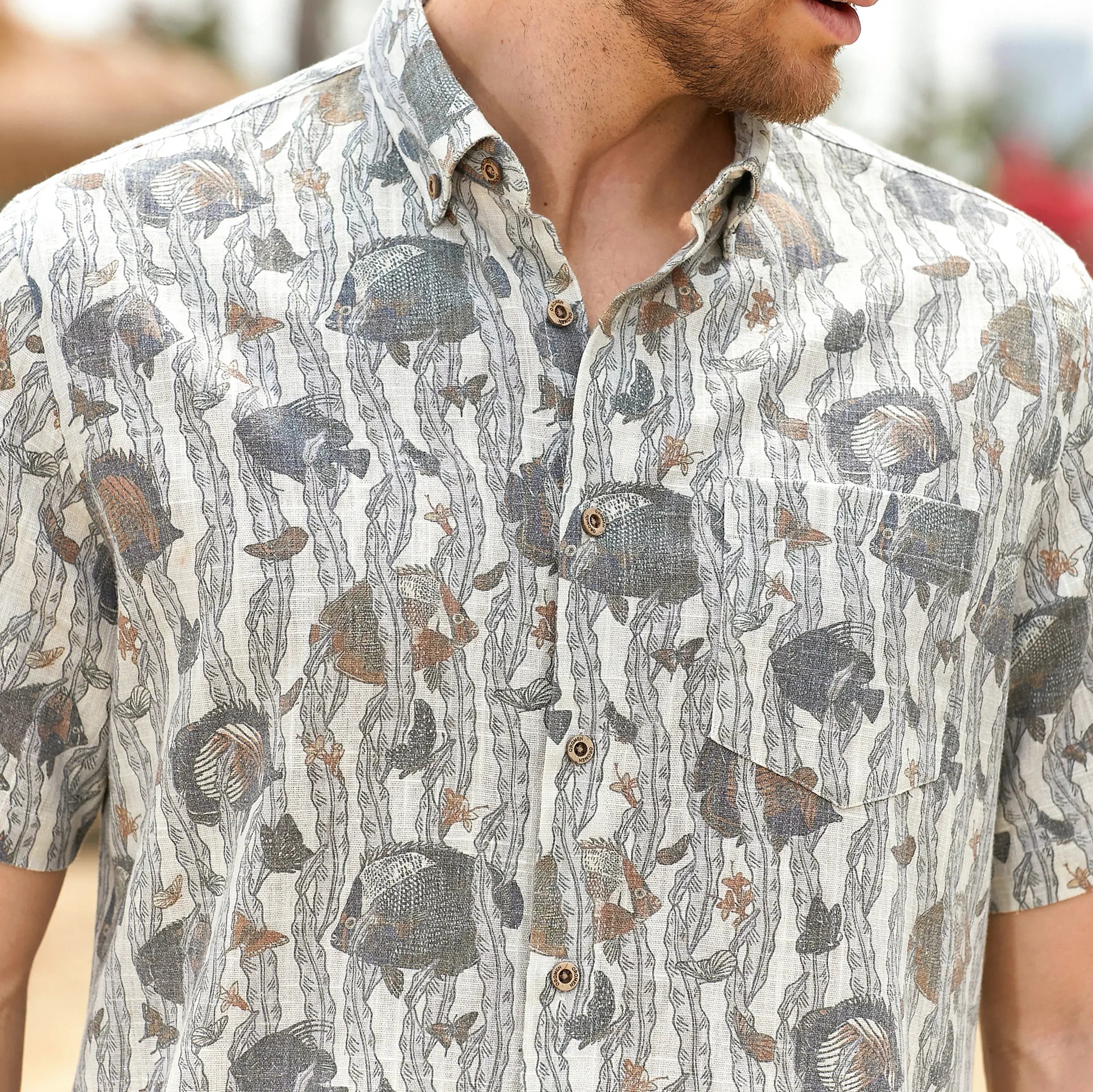 Marine Life ocean print detail showing hand-painted sea creatures