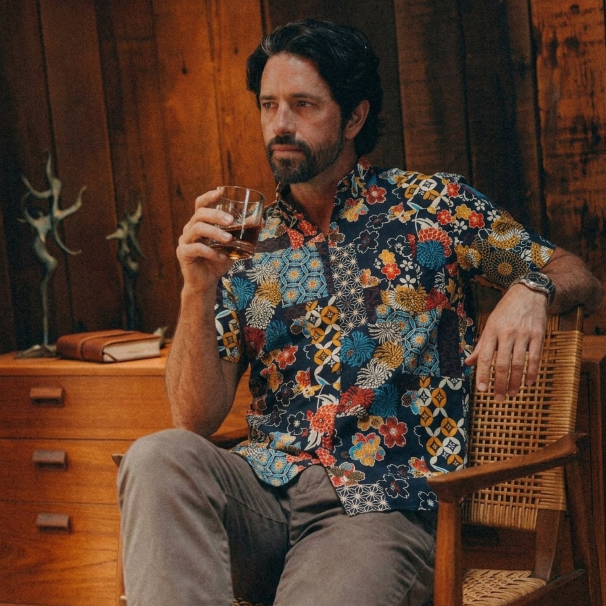 Model Wearing in Ukiyo-e Heritage Patchwork-Shirt