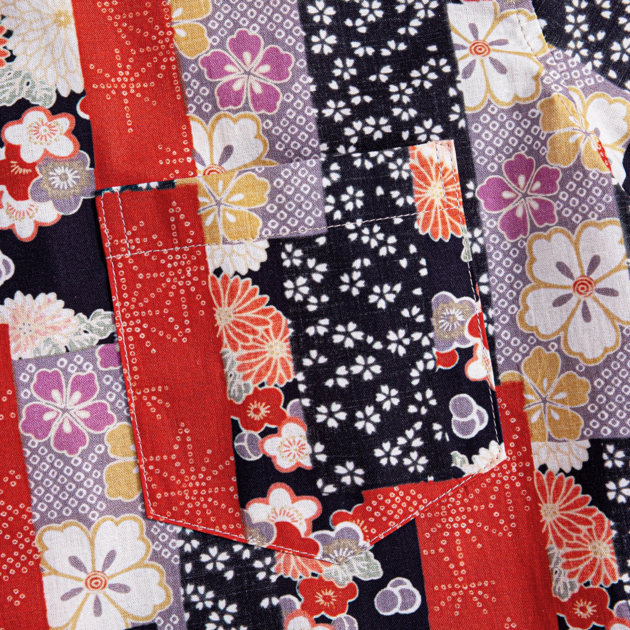 Model wearing Sakura Bokashi Japanese cotton aloha shirt - relaxed summer fit