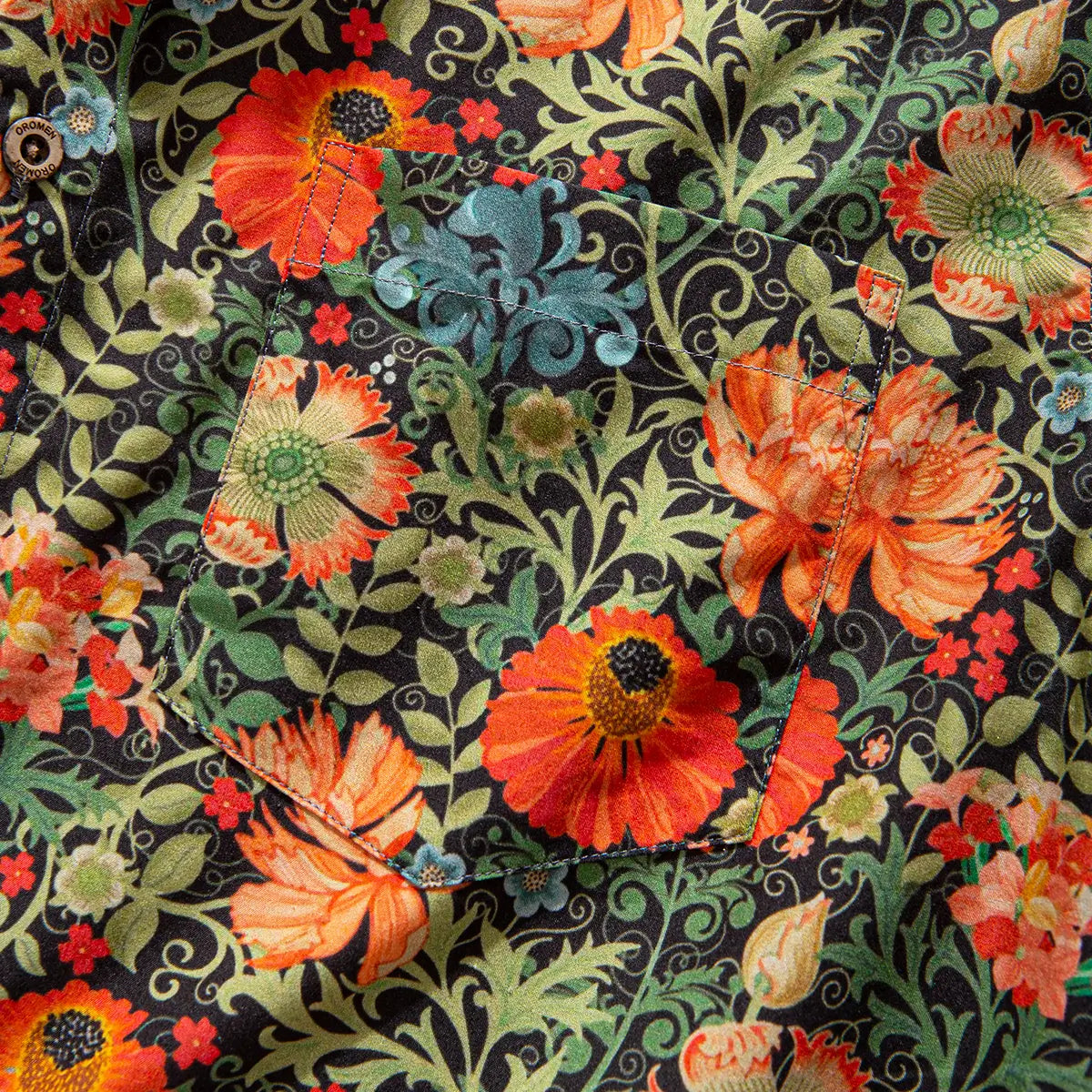 Mojito floral shirt chest pocket detail - vintage garden print design
