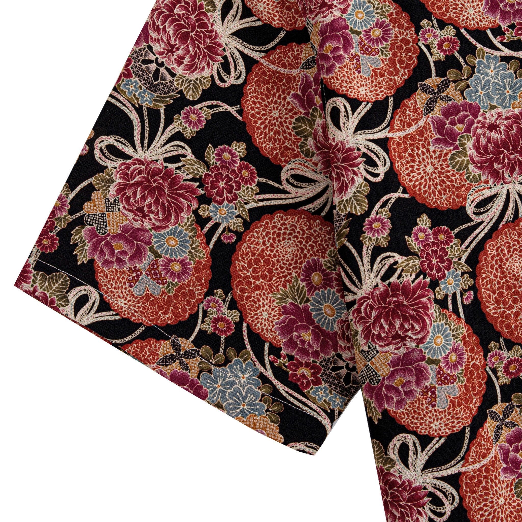 Natural coconut buttons detail on chrysanthemums Japanese cotton shirt